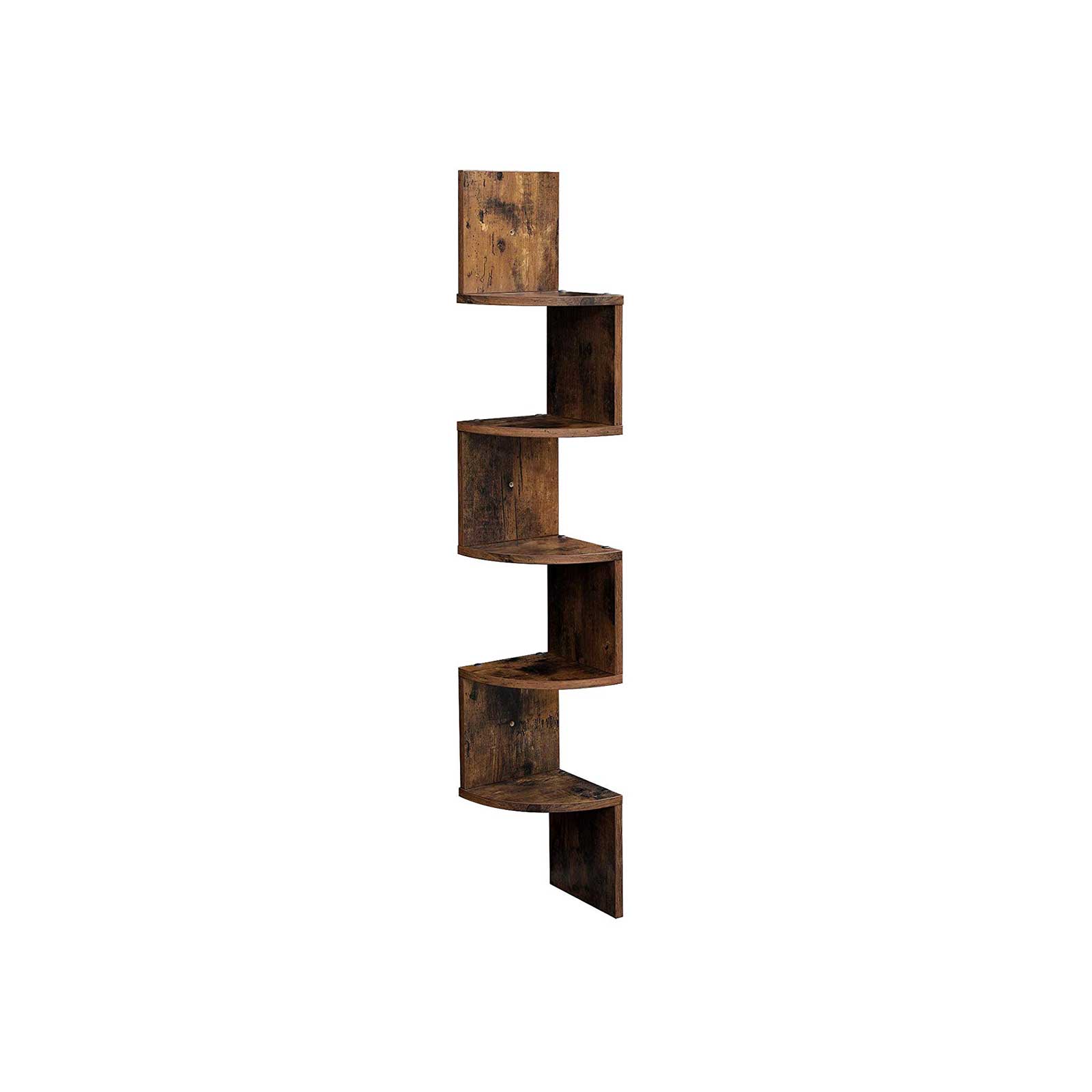 5 Tier Floating Corner Shelf - Wood - White - Zigzag Design