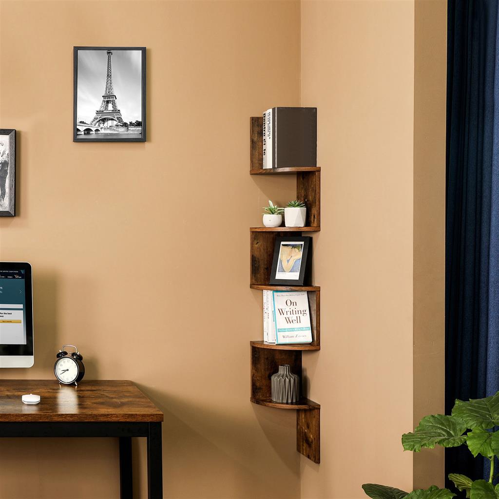 5 Tier Floating Corner Shelf - Wood - White - Zigzag Design