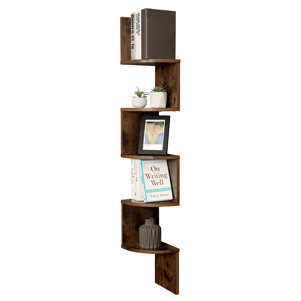 5 Tier Floating Corner Shelf - Wood - White - Zigzag Design