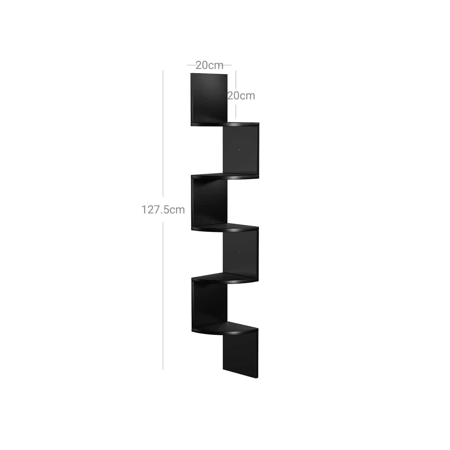 5-Tier Floating Wall Shelf - Wood - White - Zigzag Design