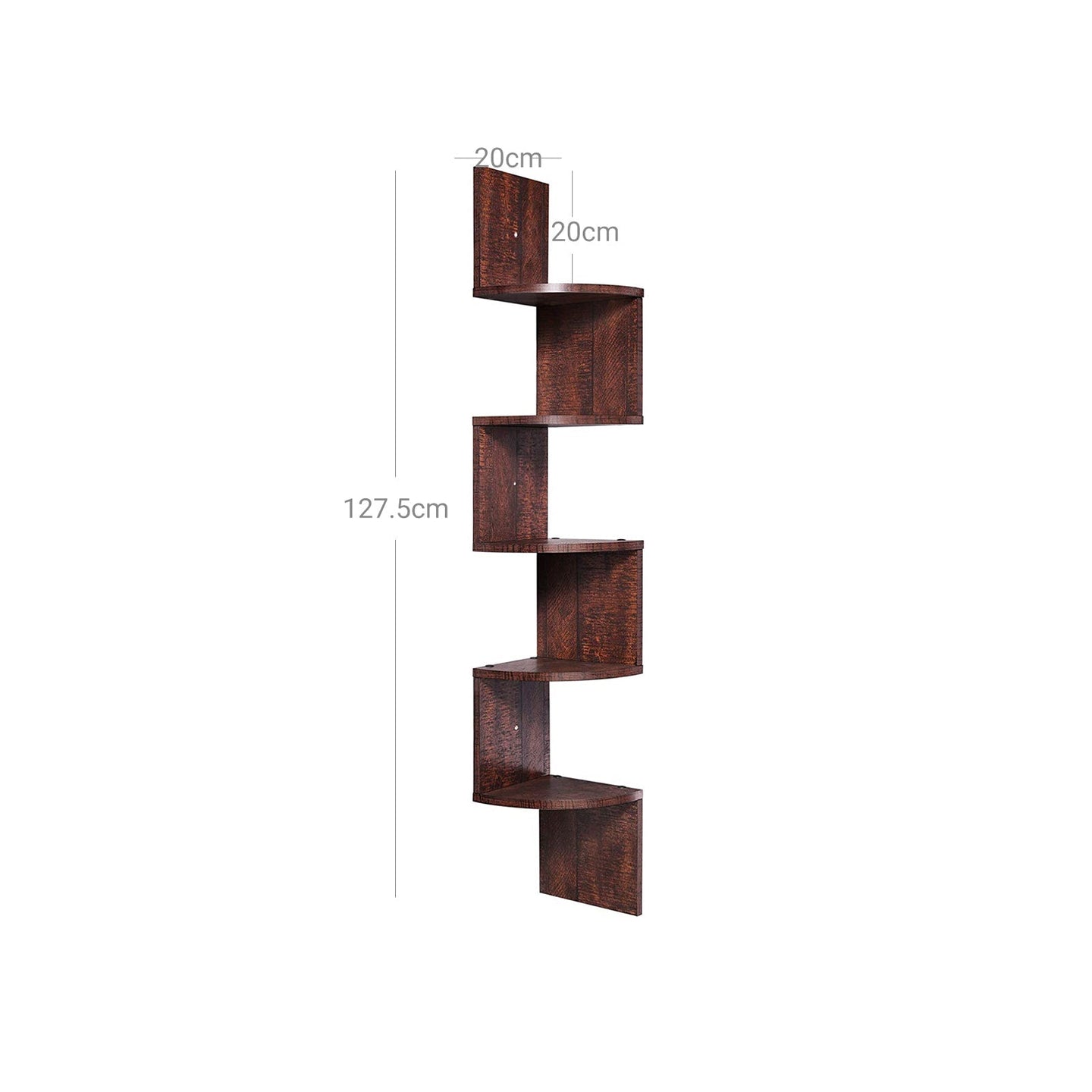 5-Tier Floating Wall Shelf - Wood - White - Zigzag Design
