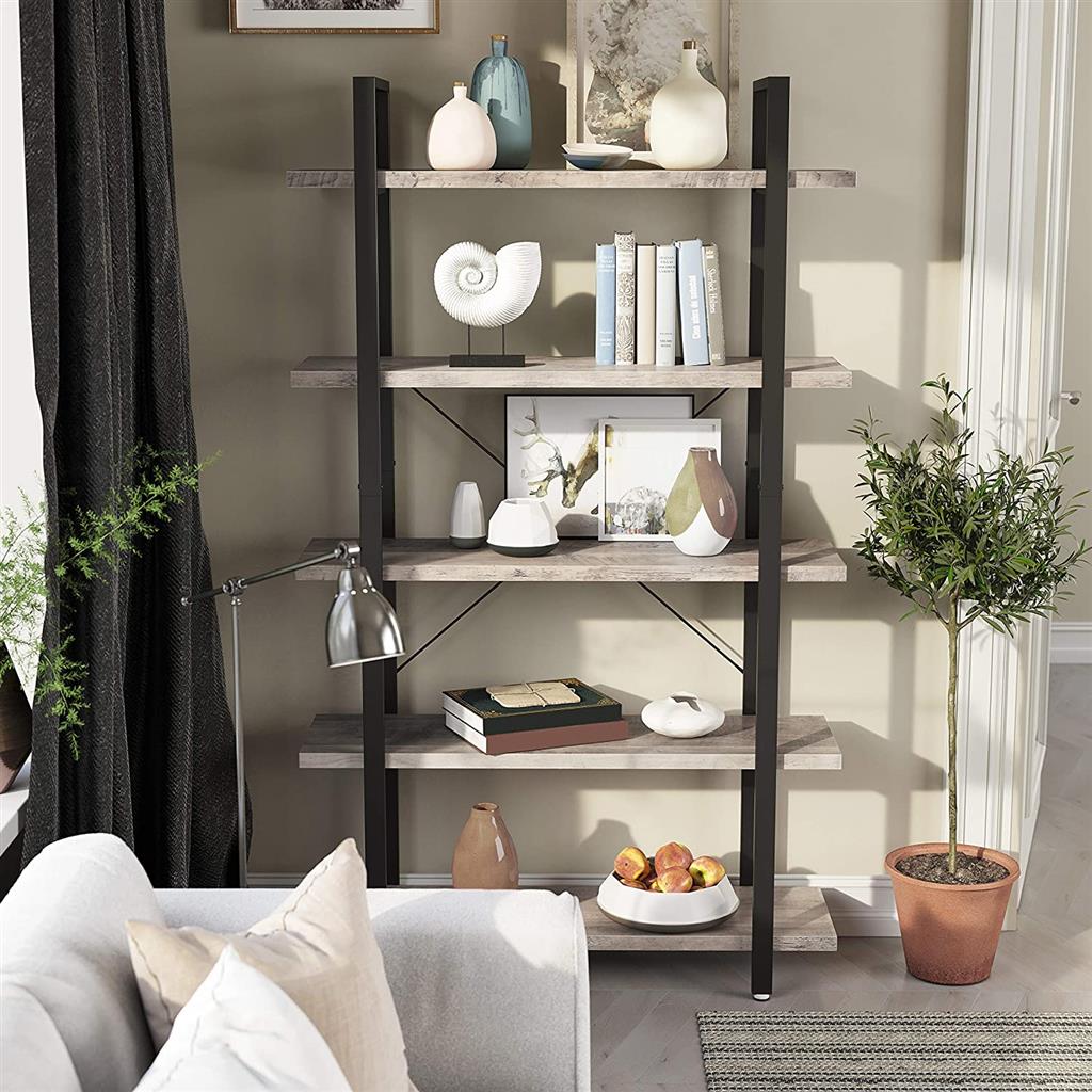 5-Tier Bookcase - Wood - Rustic Brown - Stable and Secure Design