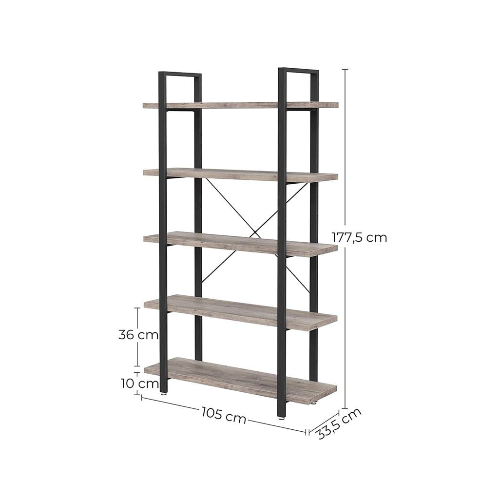 5-Tier Bookcase - Wood - Rustic Brown - Stable and Secure Design