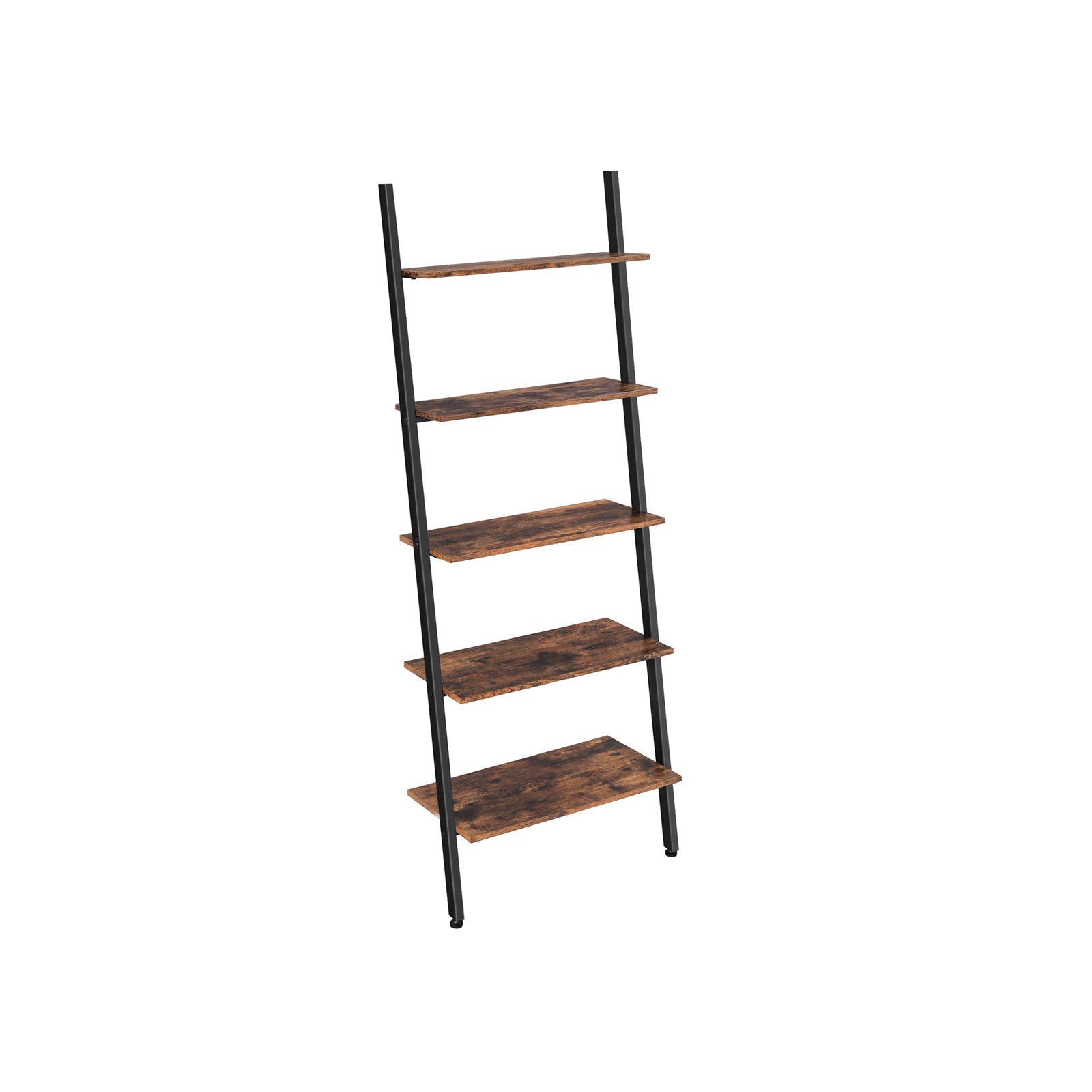 Ladder Bookcase - Iron - Rustic Brown - 5-Tier Design with Wall Support