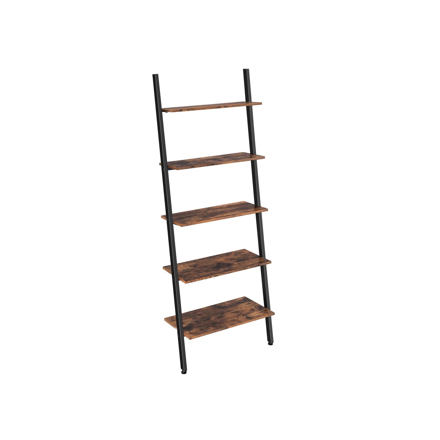 Ladder Bookcase - Iron - Rustic Brown - 5-Tier Design with Wall Support