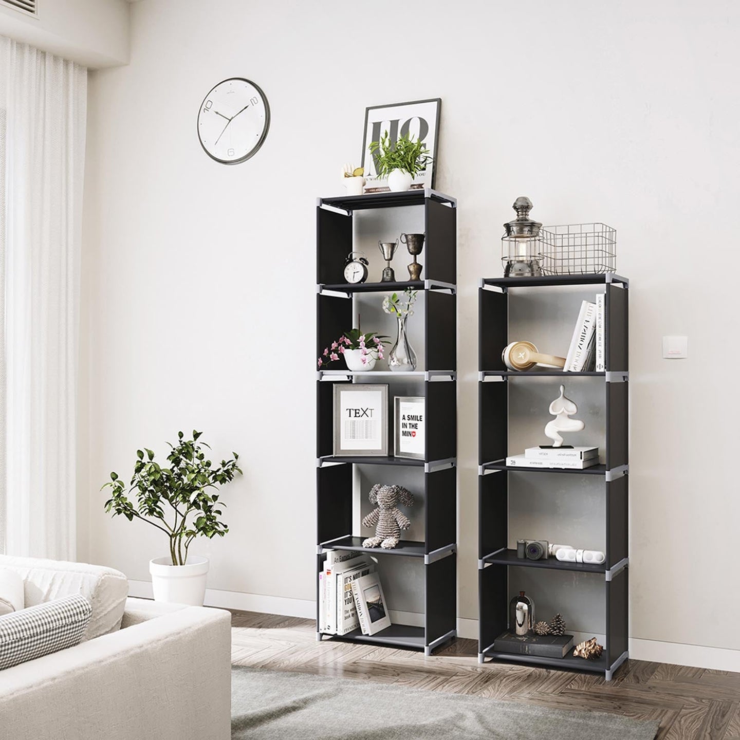 5 Tier Bookcase - Metal - Black - Open Shelves for Home and Studio Use