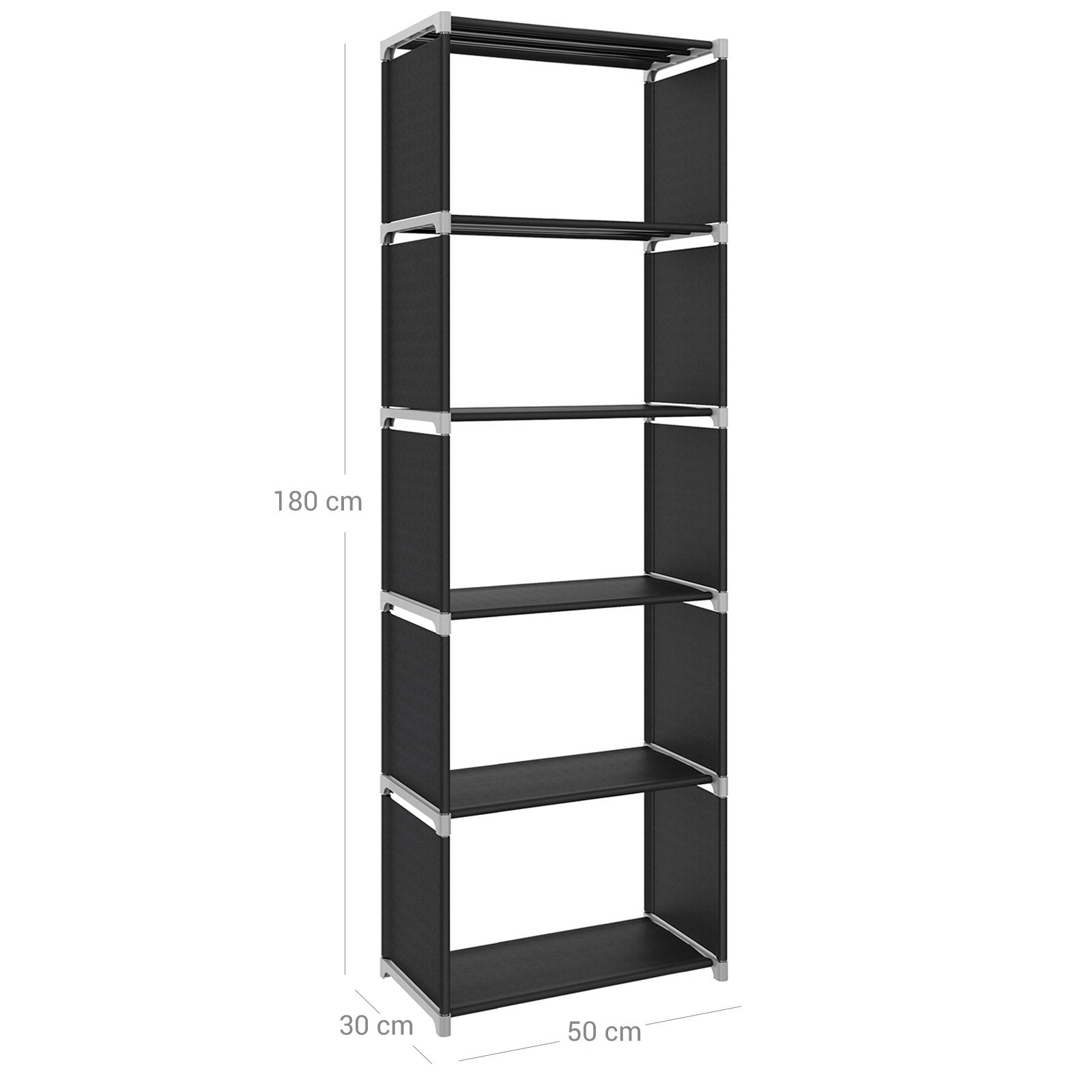 5 Tier Bookcase - Metal - Black - Open Shelves for Home and Studio Use