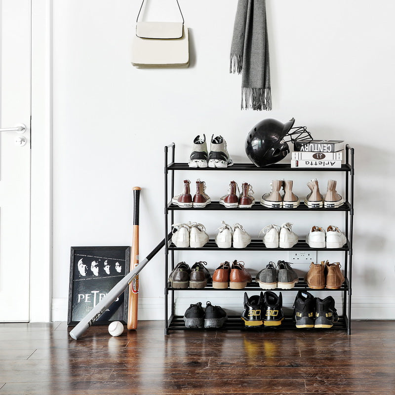 5-Tier Shoe Rack - Holds Up to 25 Pairs - Metal - Black