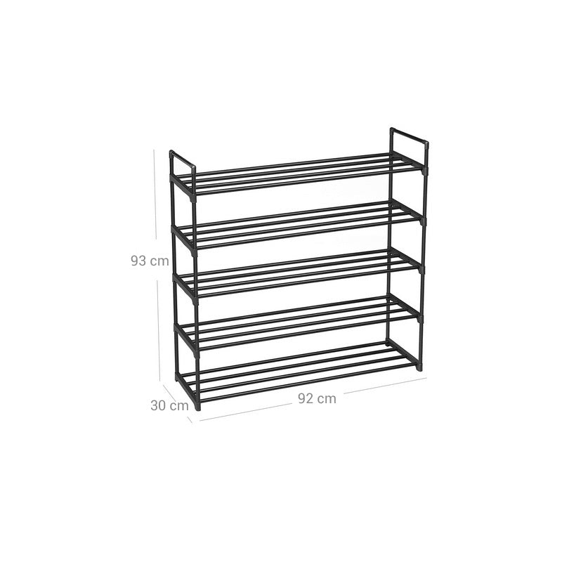 5-Tier Shoe Rack - Holds Up to 25 Pairs - Metal - Black