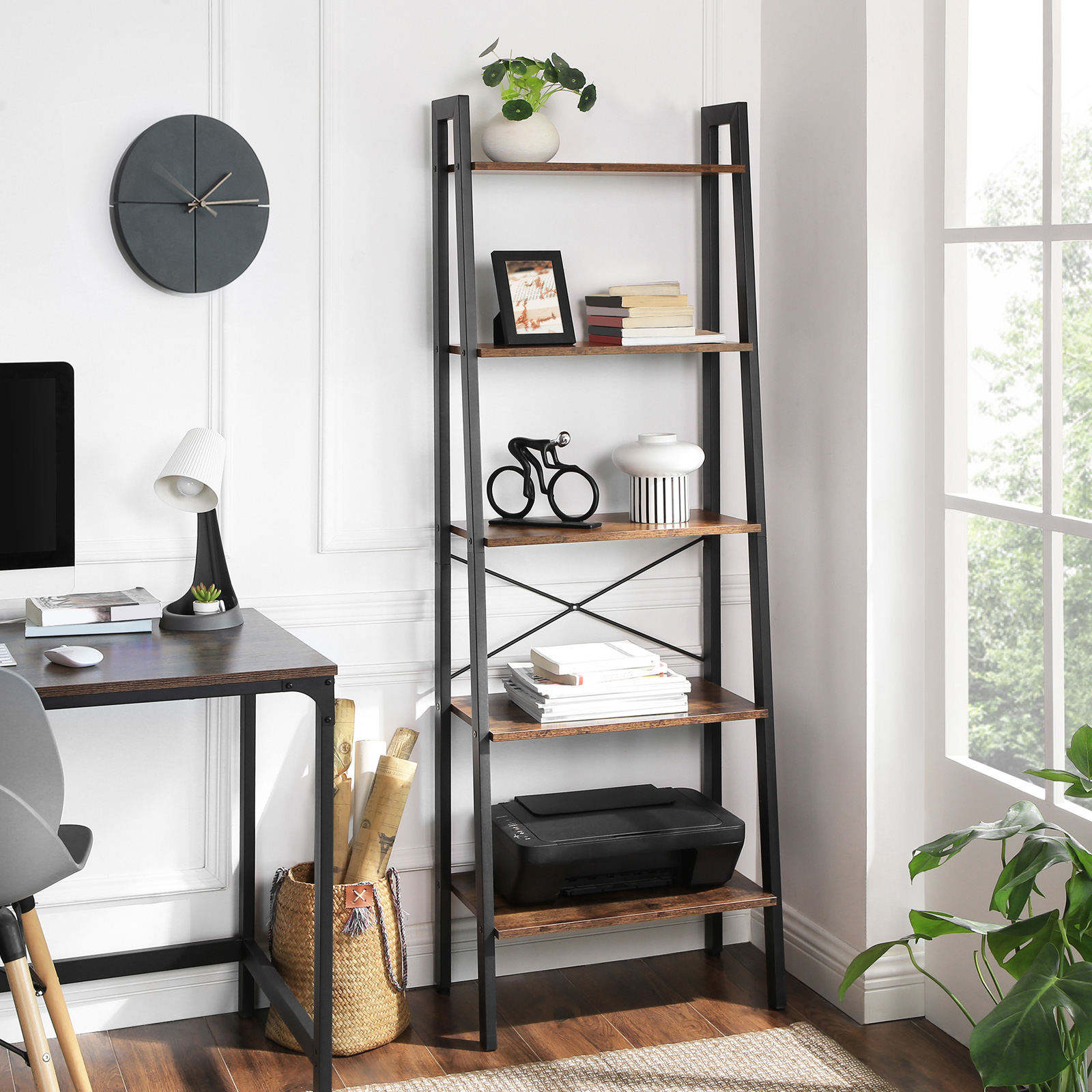 5-Tier Bookcase - Metal - Rustic Brown