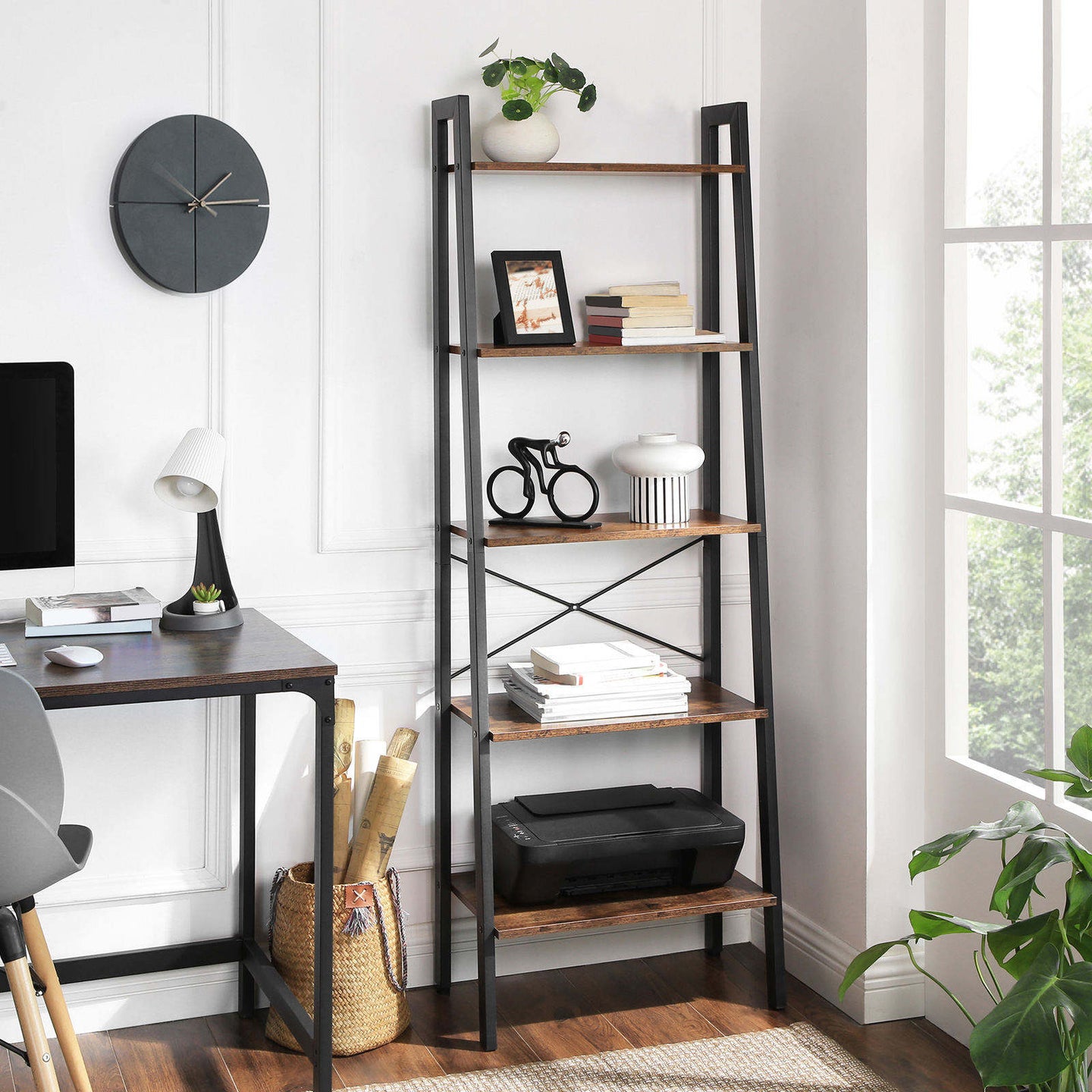 5-Tier Bookcase - Metal - Rustic Brown