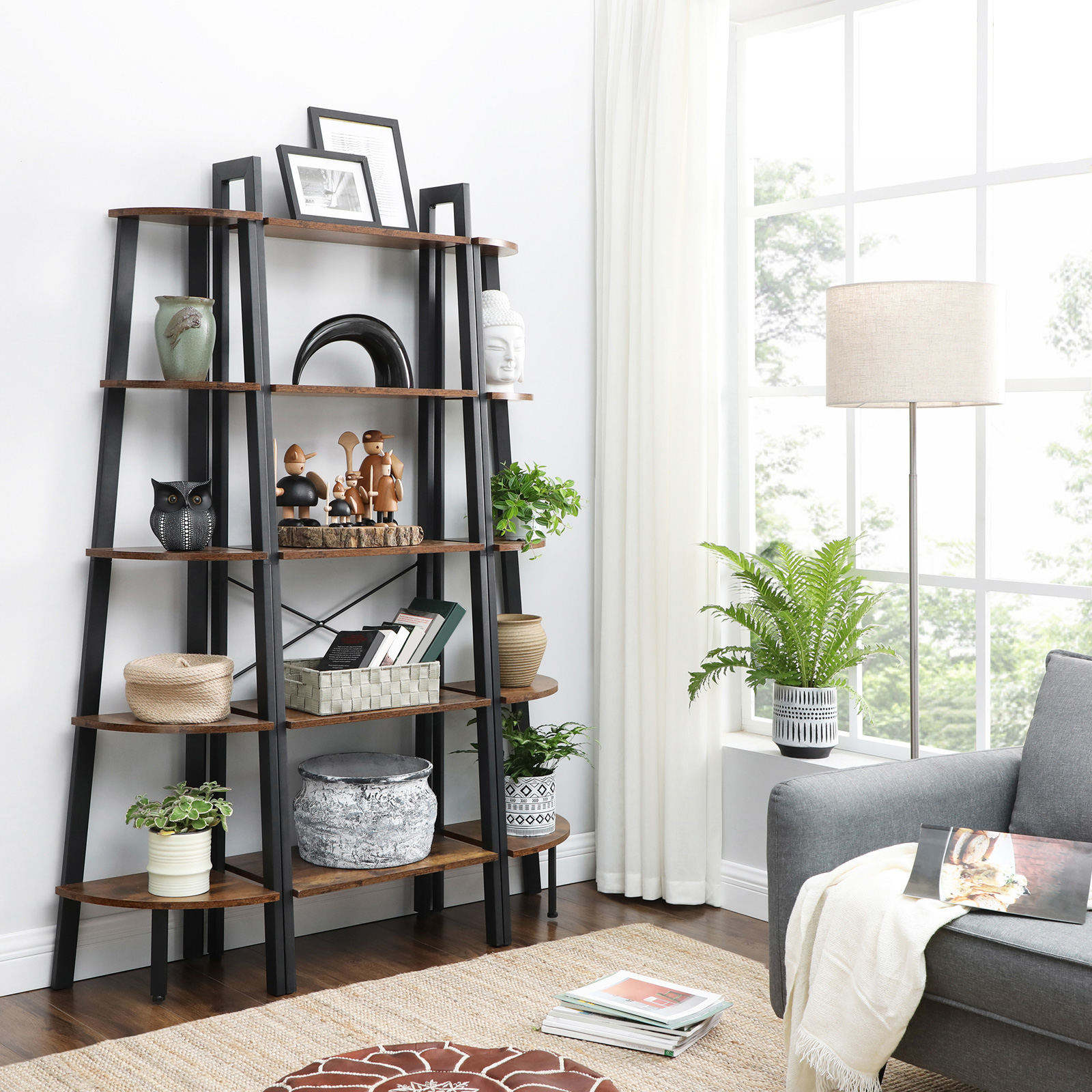 5-Tier Bookcase - Metal - Rustic Brown