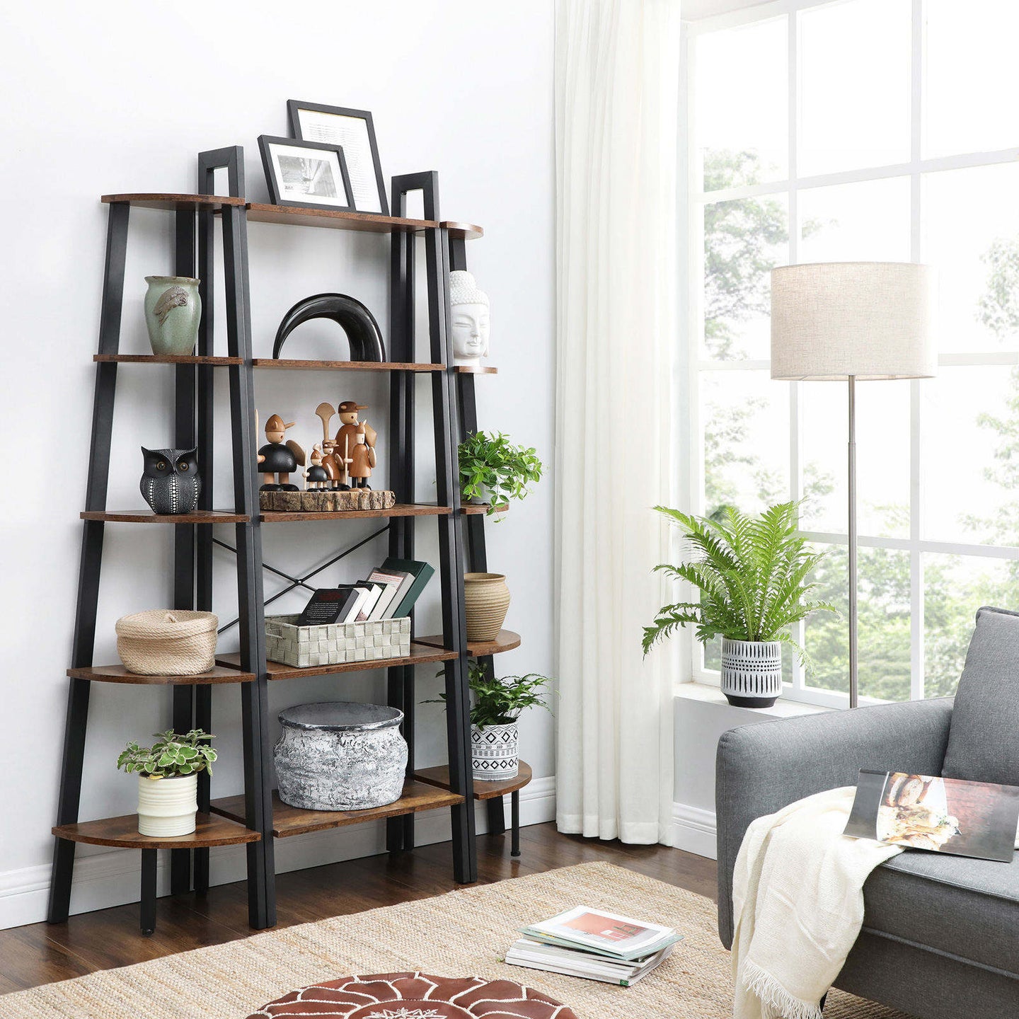 5-Tier Bookcase - Metal - Rustic Brown