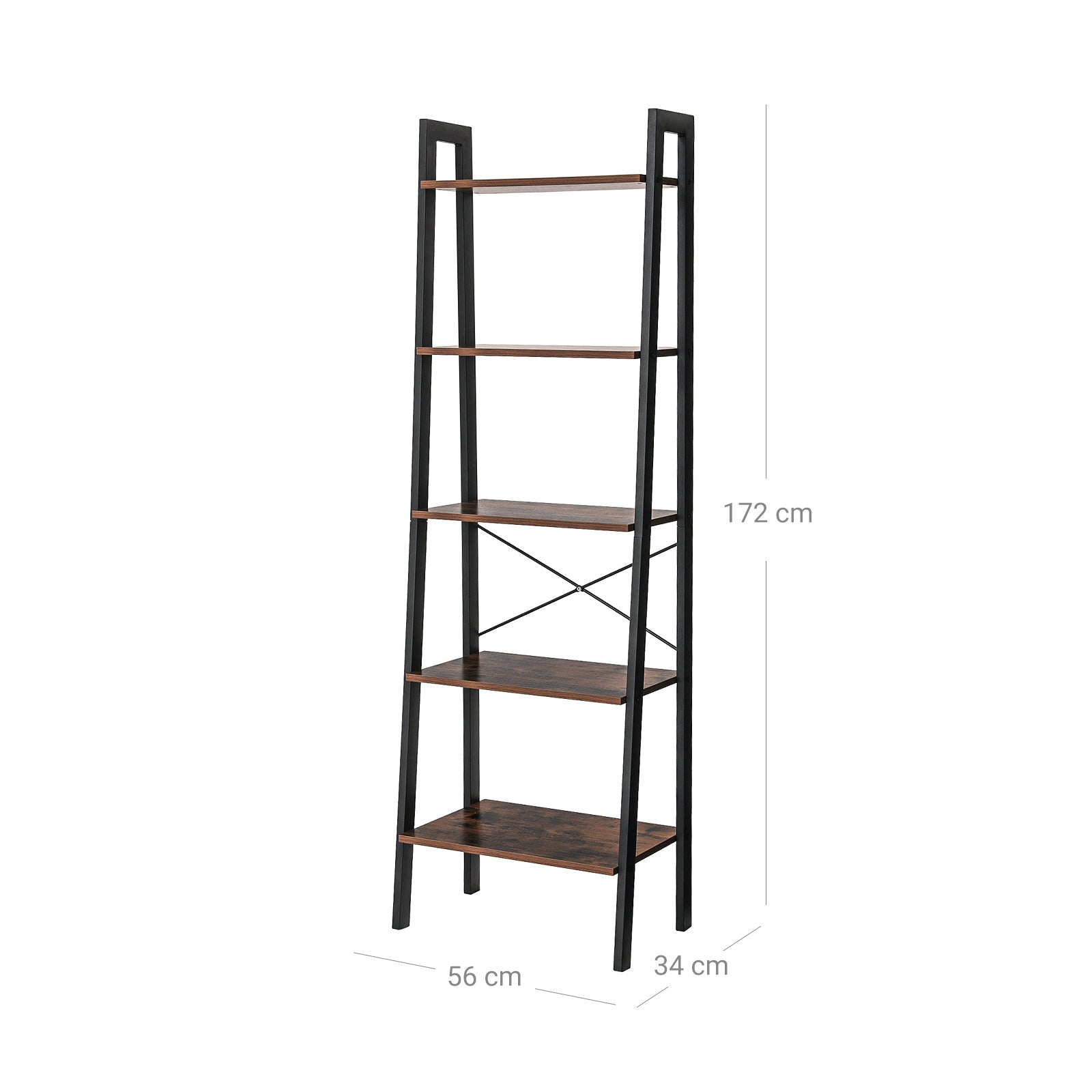 5-Tier Bookcase - Metal - Rustic Brown