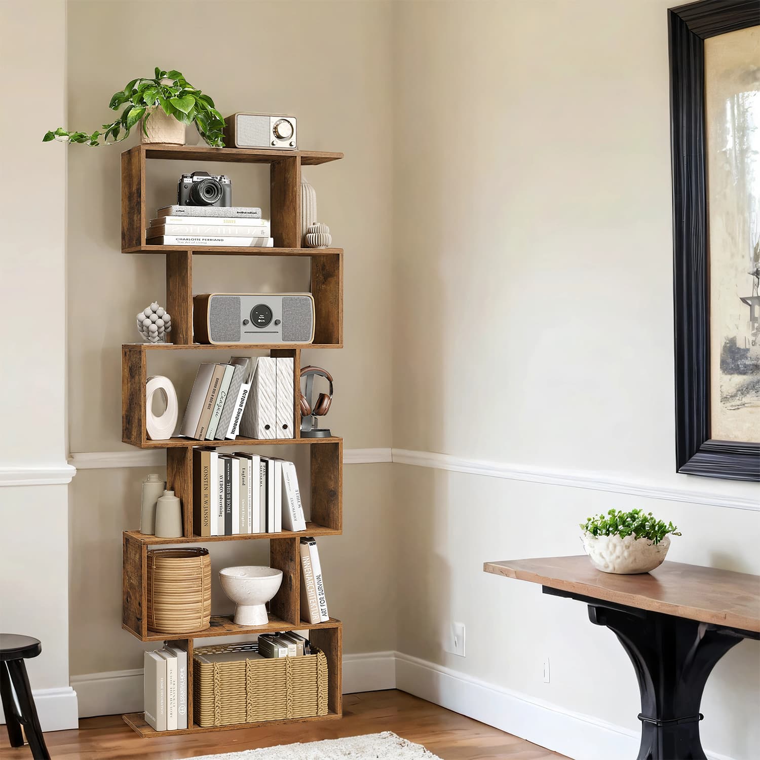 6-Tier Bookshelf - Wood - White - Freestanding Room Divider