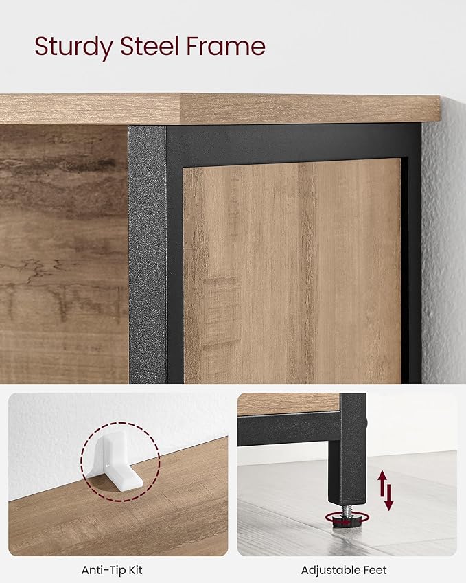 Freestanding Storage Cabinet - Engineered Wood - Rustic Brown and Black - Multifunctional with Adjustable Shelf