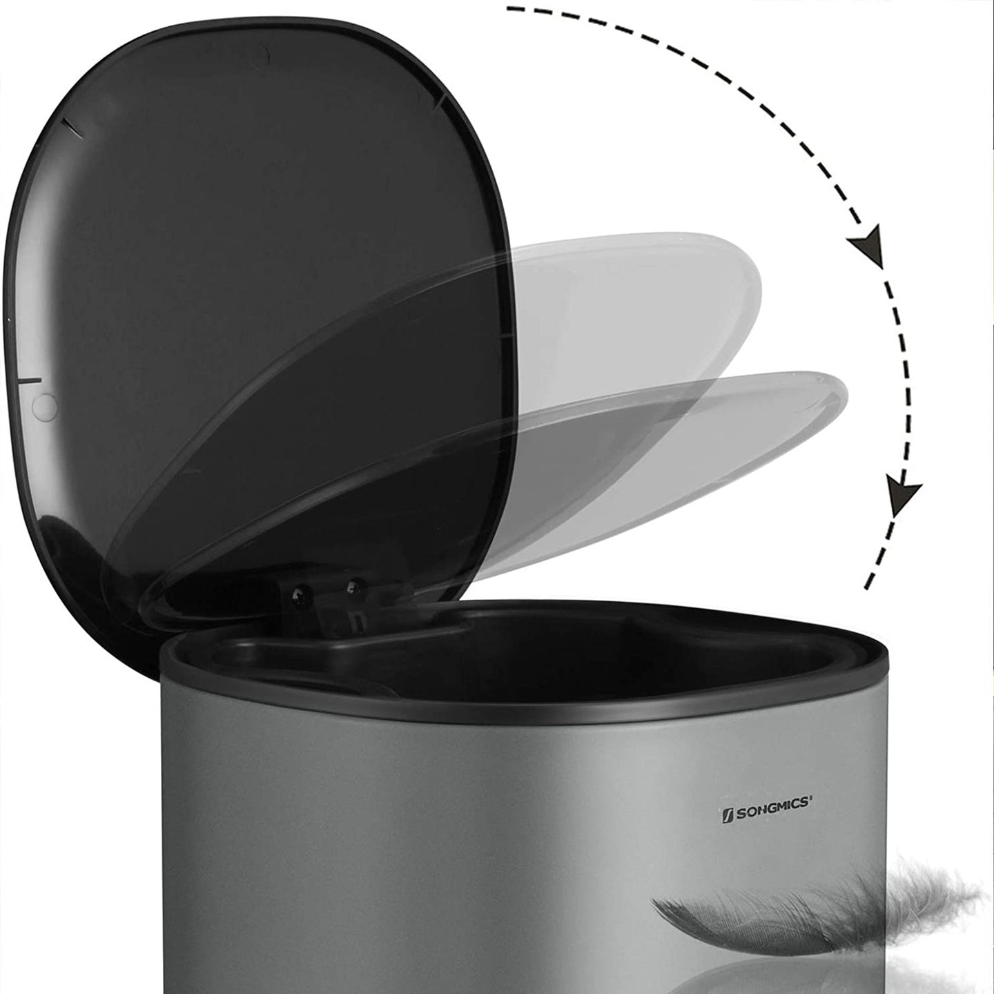 Trash Can - Steel - Grey - 5L Capacity with Inner Bucket and Soft Closure