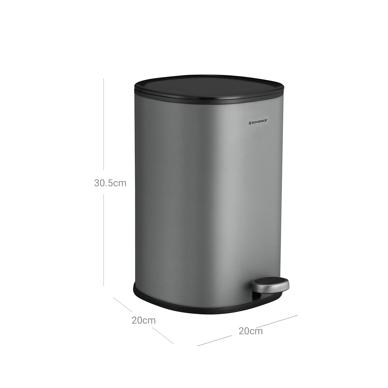 Trash Can - Steel - Grey - 5L Capacity with Inner Bucket and Soft Closure