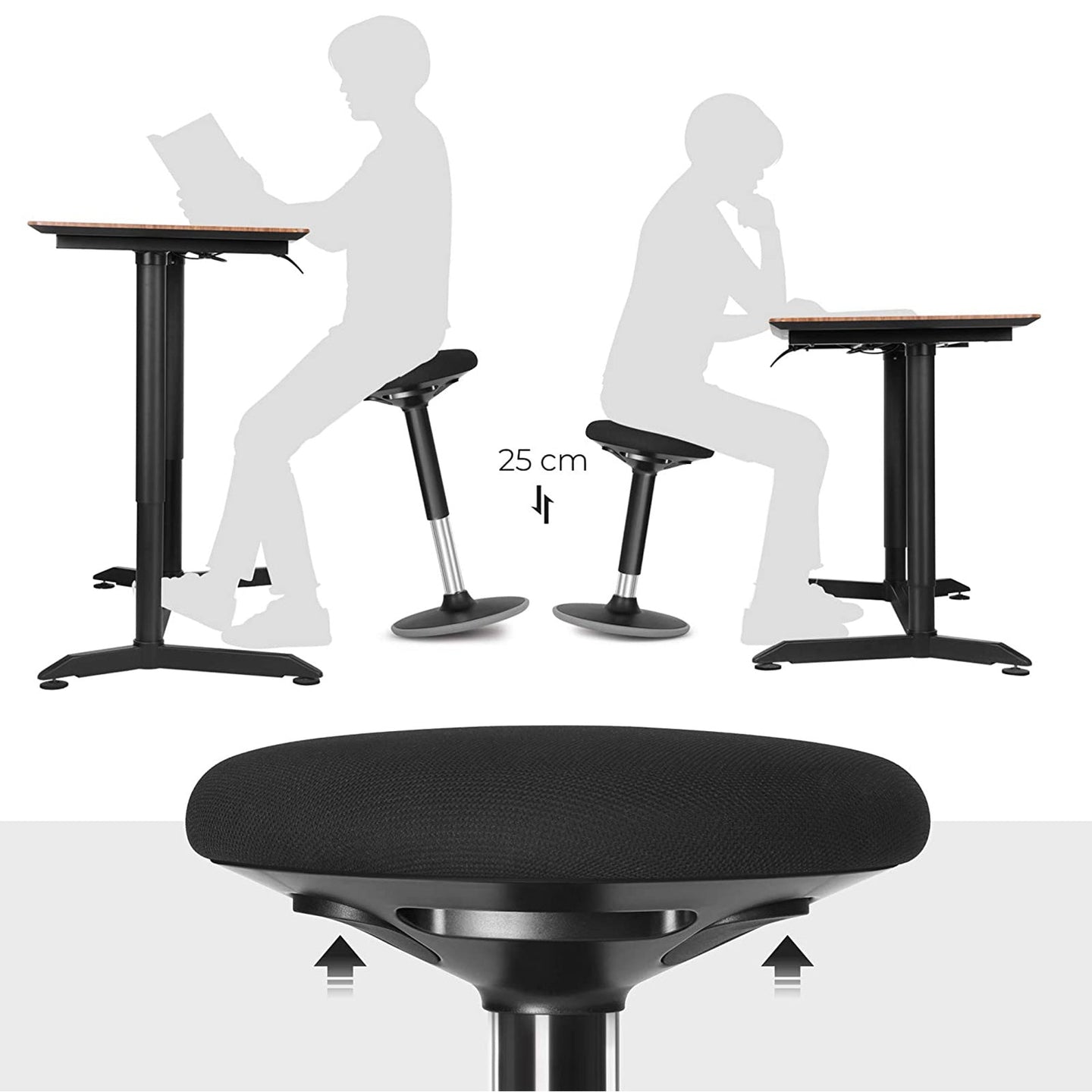 Ergonomic Wobble Stool - Metal - Black - 360° Swivel