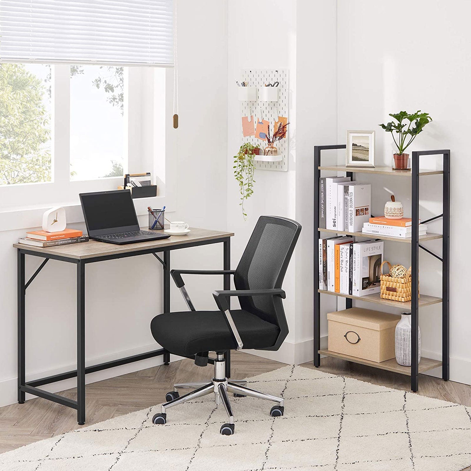 Small Office Table - Steel - Hazelnut Brown and Black - Simplified Assembly