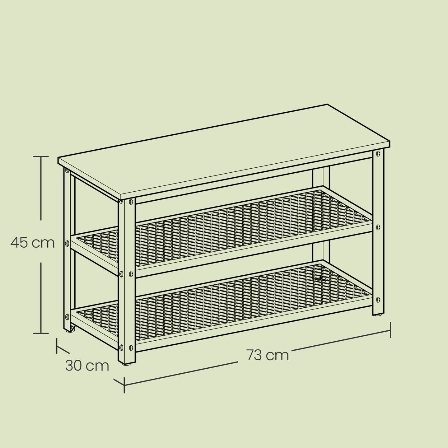 Shoe Bench - Steel - Rustic Brown and Black - 2 Shelves for Entryway Organization