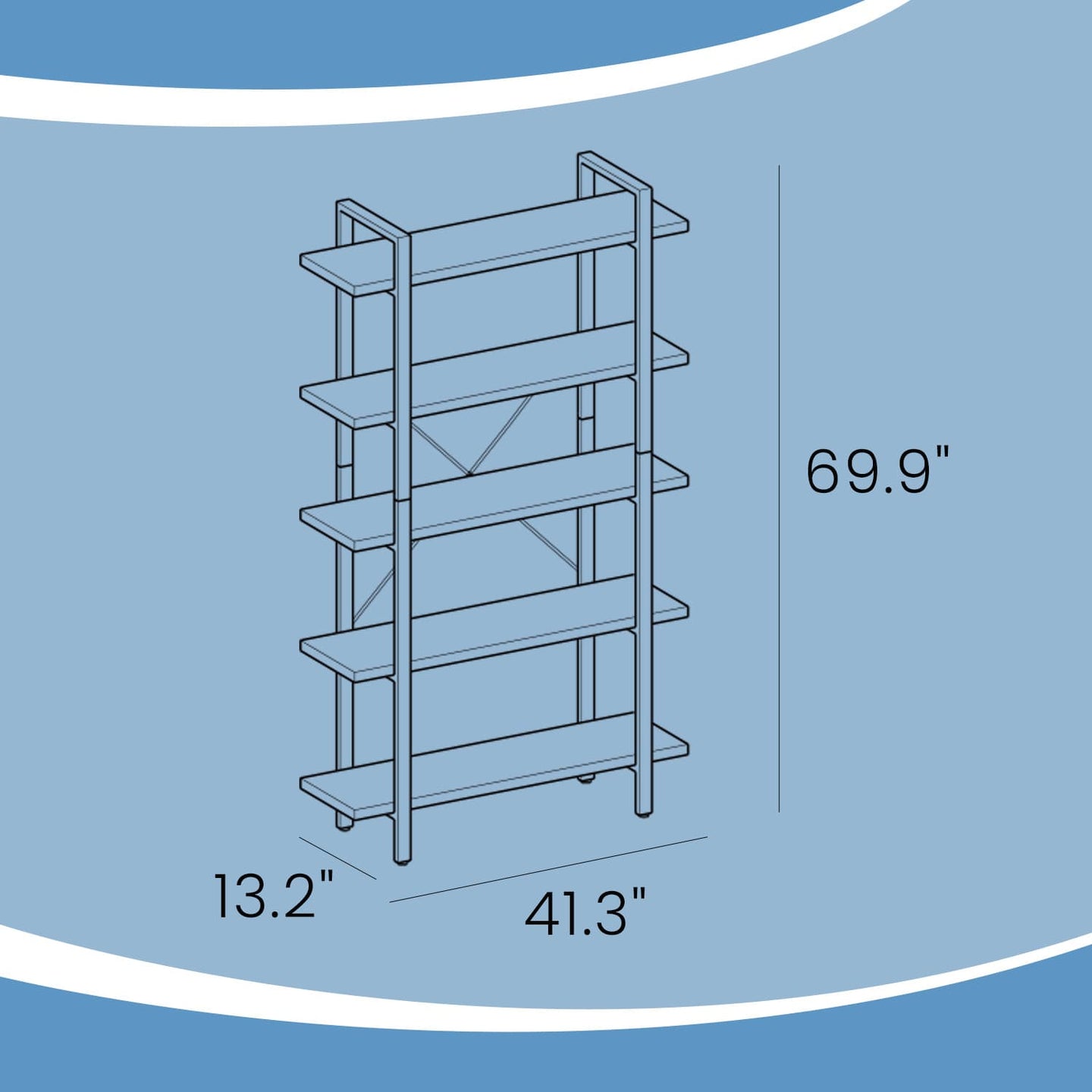Bookshelf - 5-Tier Industrial Design - Wood - Rustic Brown