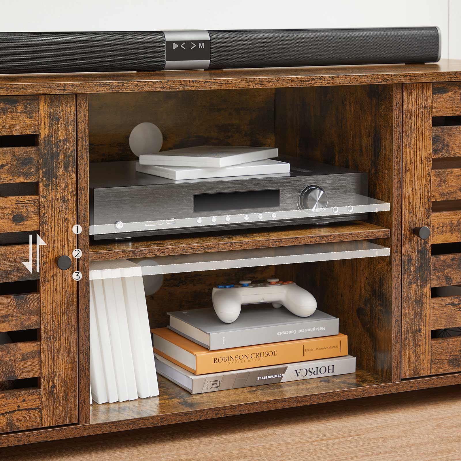 TV Cabinet - Engineered Wood - Rustic Brown - Adjustable Shelves with Cable Management