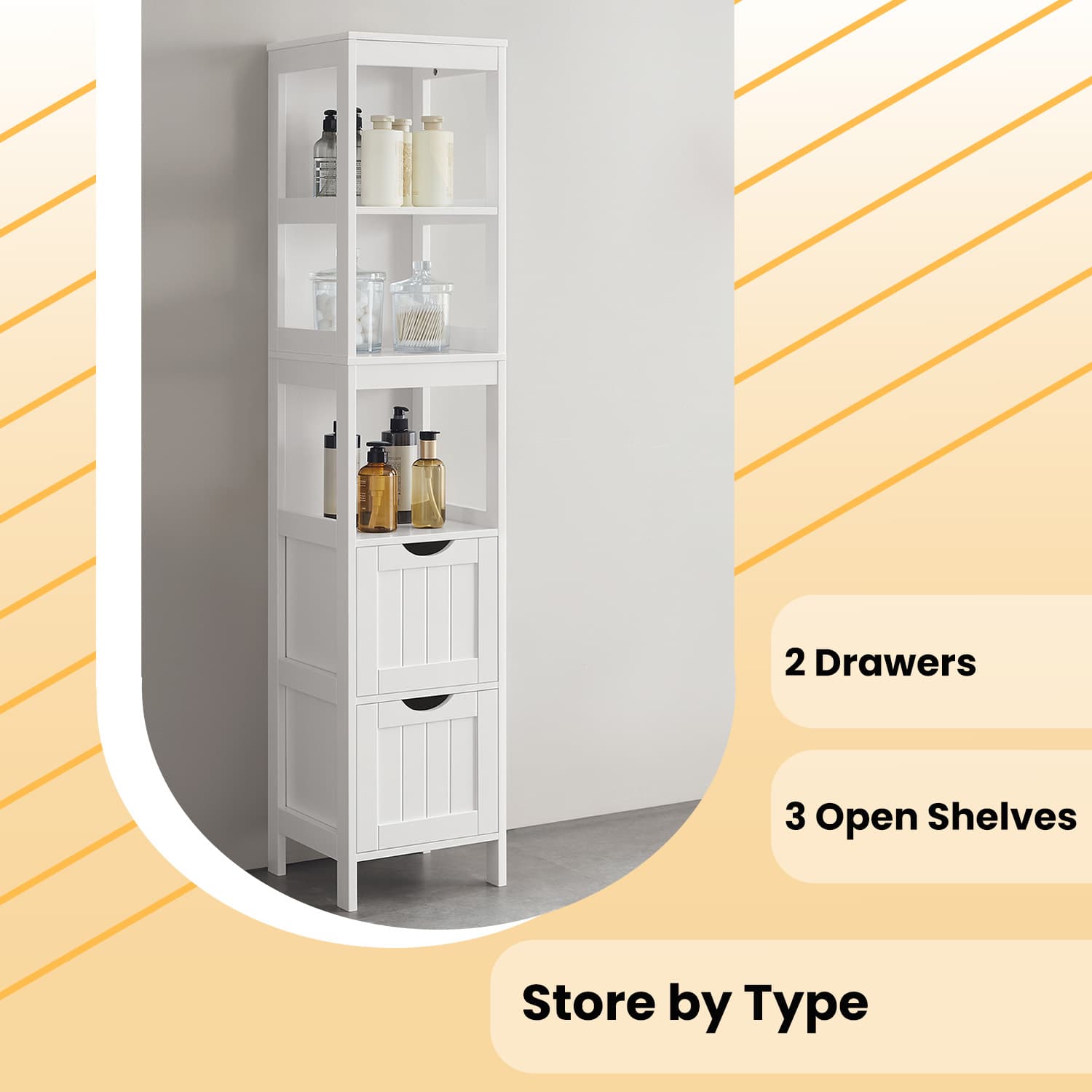 Freestanding Bathroom Floor Cabinet - 2 Drawer Storage Unit - Wood - White