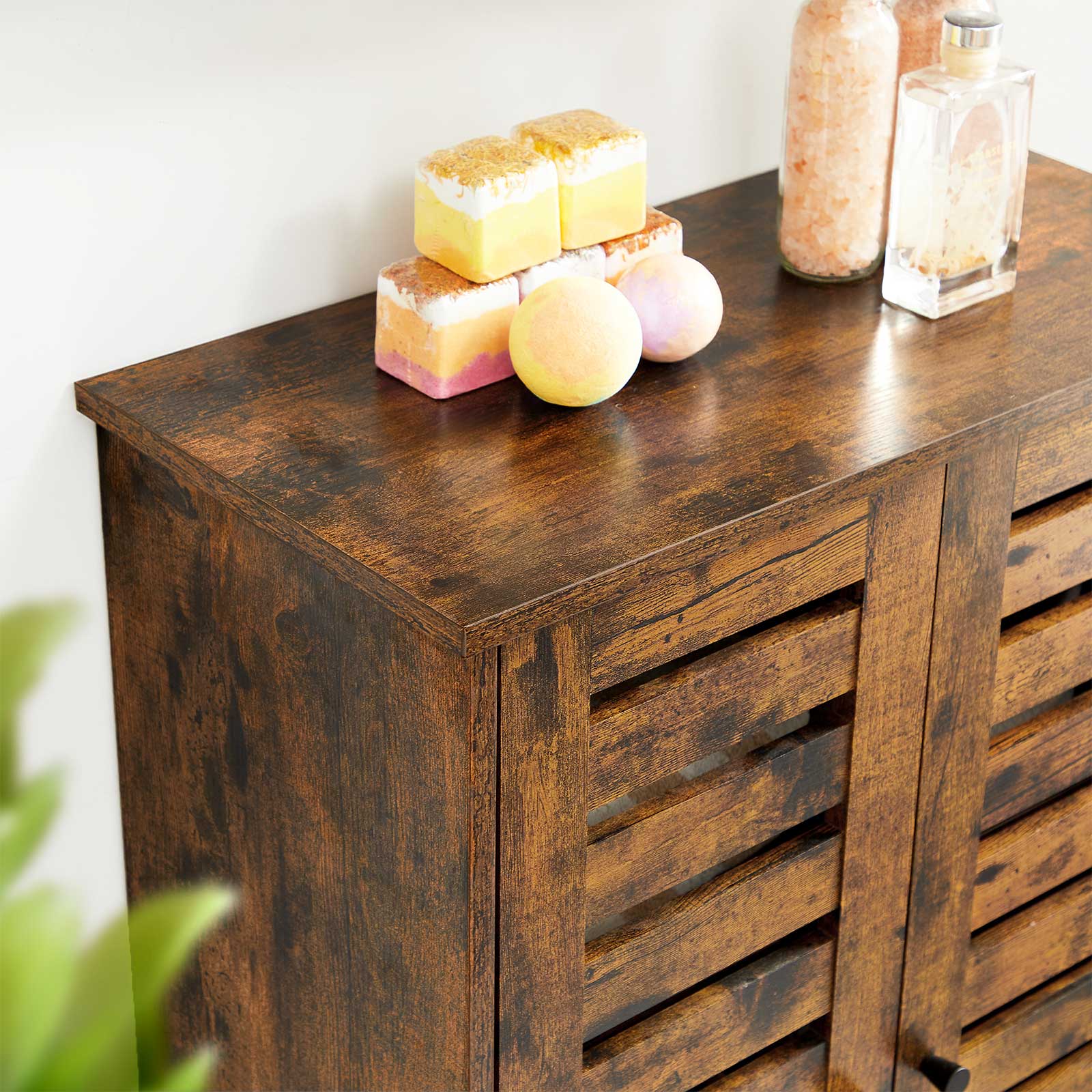 Bathroom Floor Cabinet - Wood - Rustic Brown - Multipurpose with Adjustable Shelf and Louvred Doors