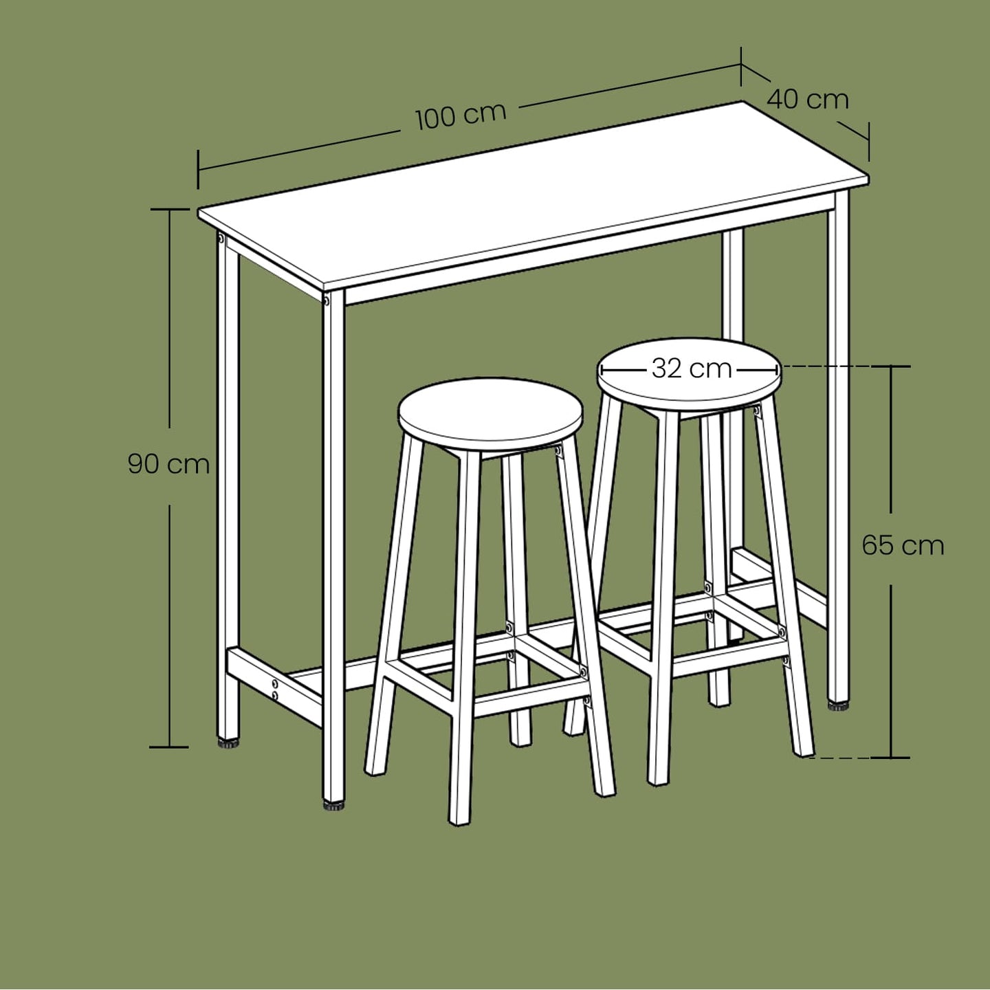 Bar Table Set - Includes 2 Bar Stools - Steel - Rustic Brown and Black