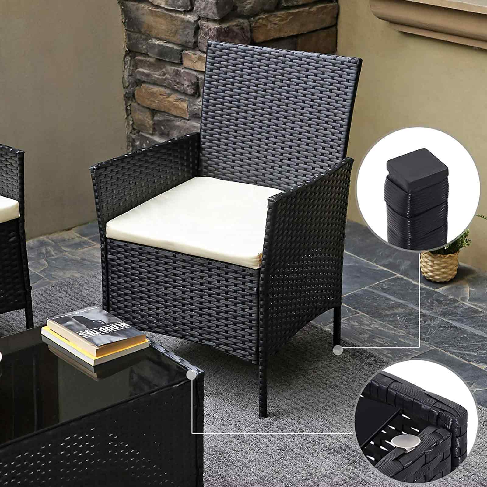 Garden Furniture Set - Black and Beige - Polyrattan