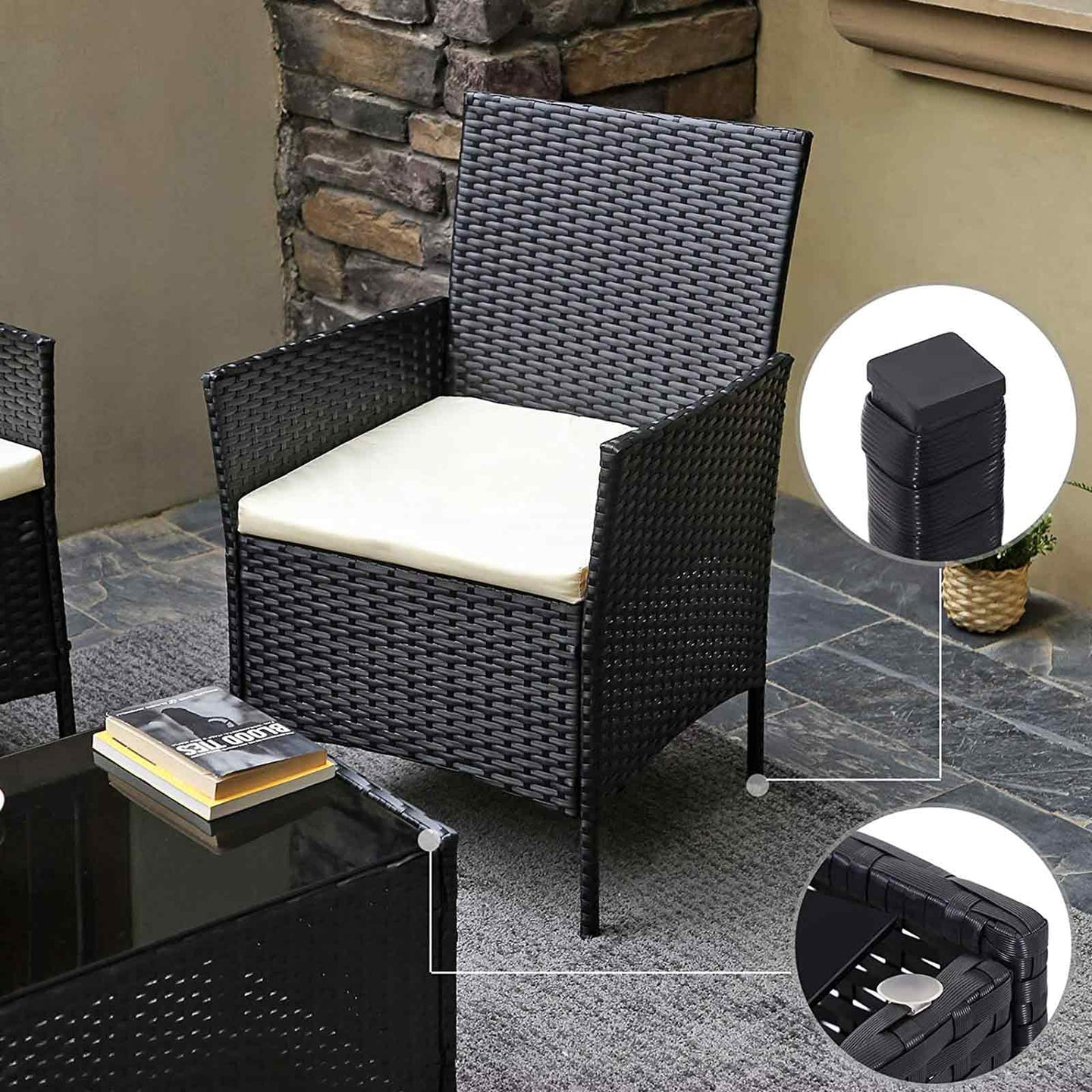 Garden Furniture Set - Black and Beige - Polyrattan