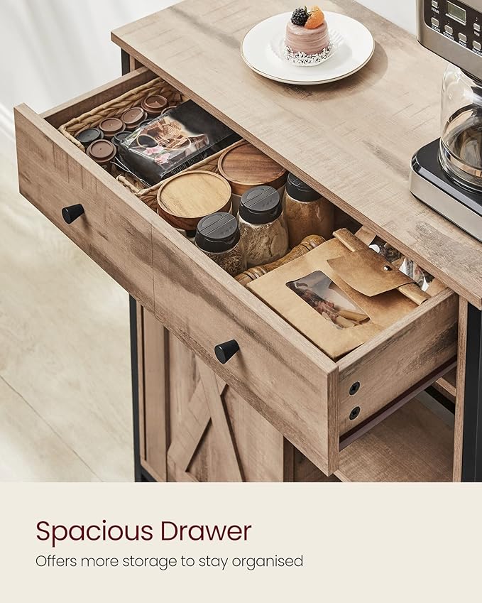 Freestanding Storage Cabinet - Wood - Rustic Brown and Black - Sliding Barn Door and Drawer