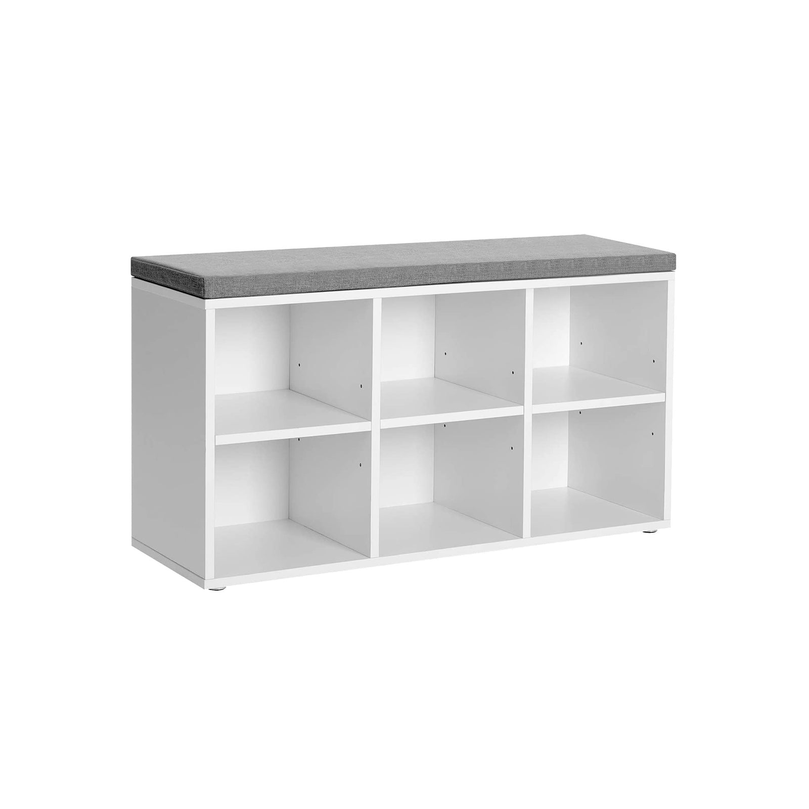 Shoe Bench - Engineered Wood - White - 6 Compartments with 3 Adjustable Shelves