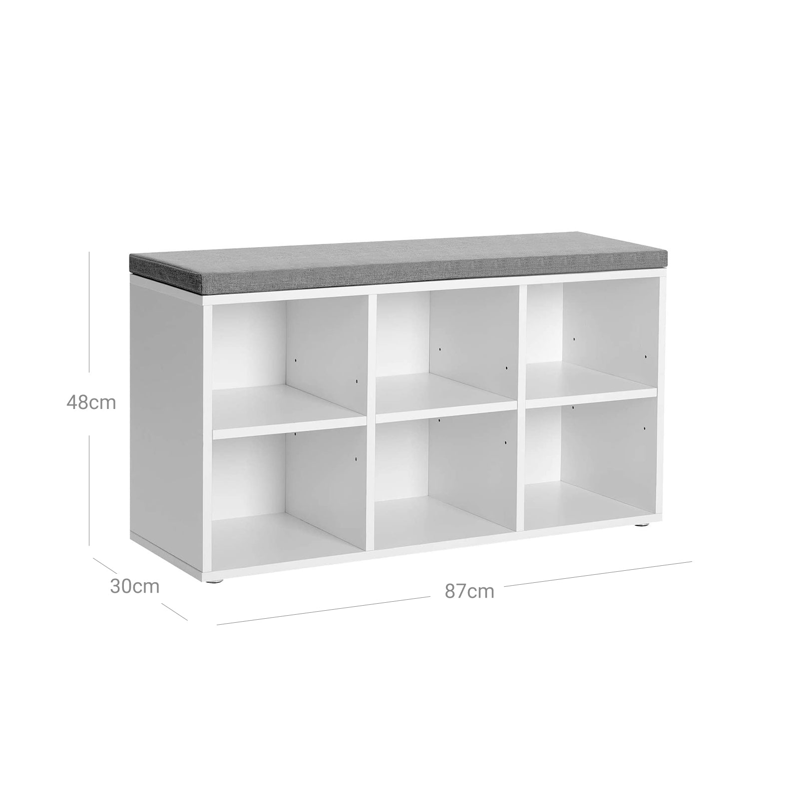 Shoe Bench - Engineered Wood - White - 6 Compartments with 3 Adjustable Shelves