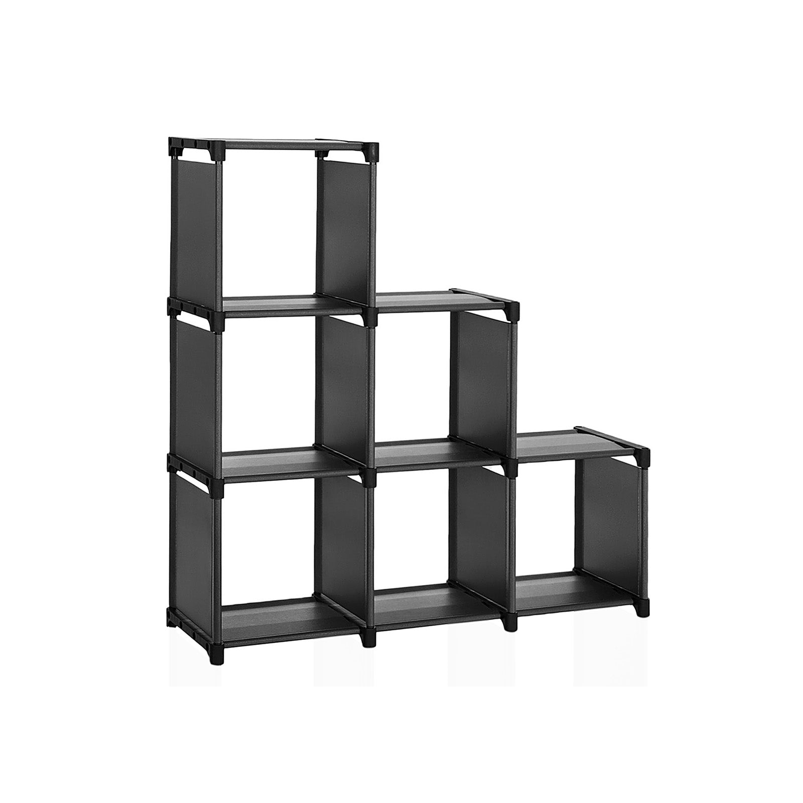 Cube Bookcase - MDF - Black - 6 Storage Compartments with High Load Capacity
