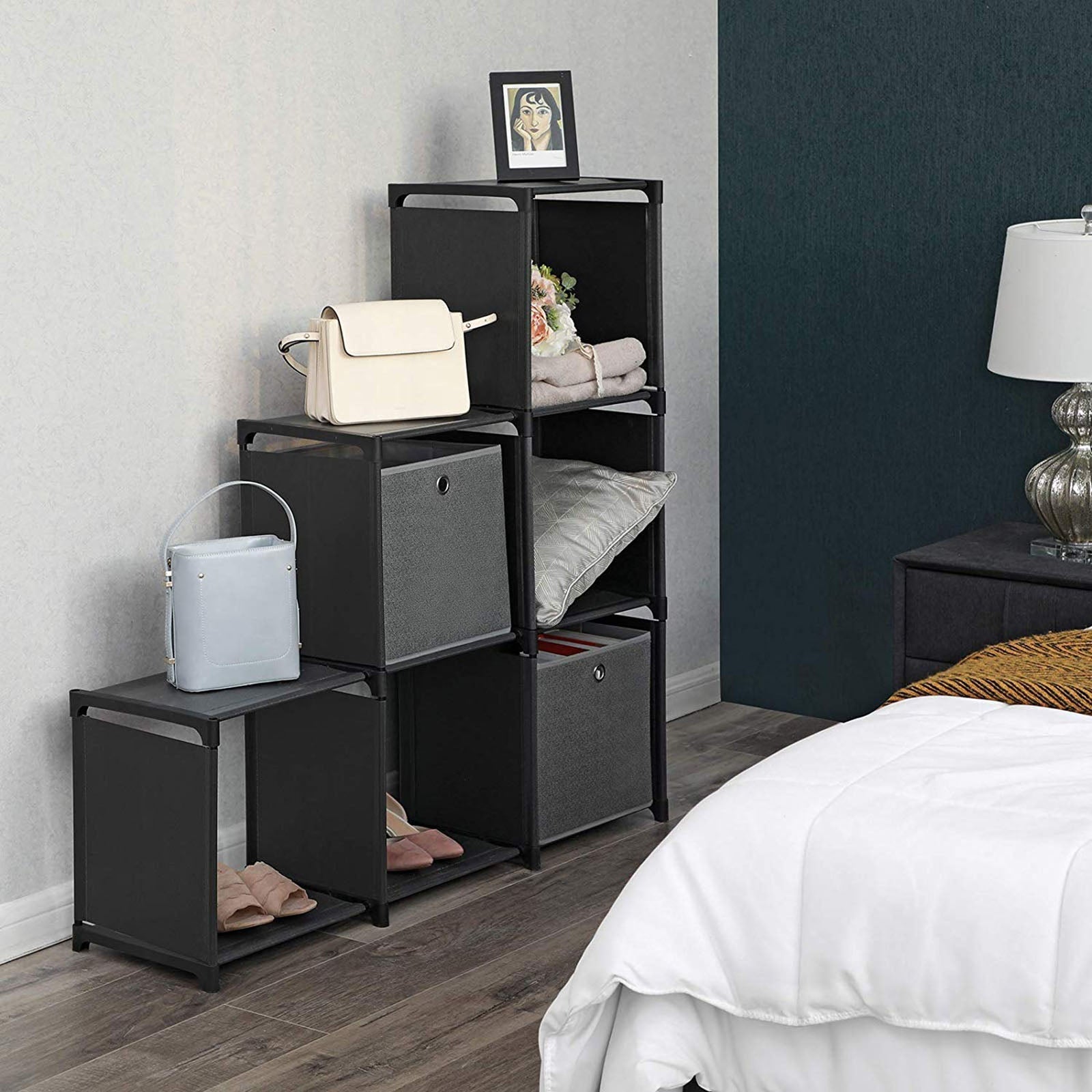 Cube Bookcase - MDF - Black - 6 Storage Compartments with High Load Capacity