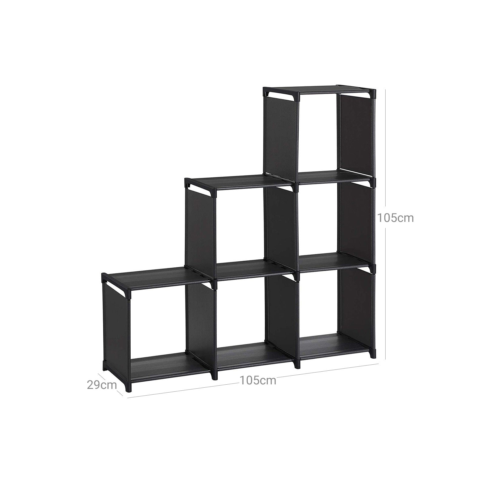 Cube Bookcase - MDF - Black - 6 Storage Compartments with High Load Capacity