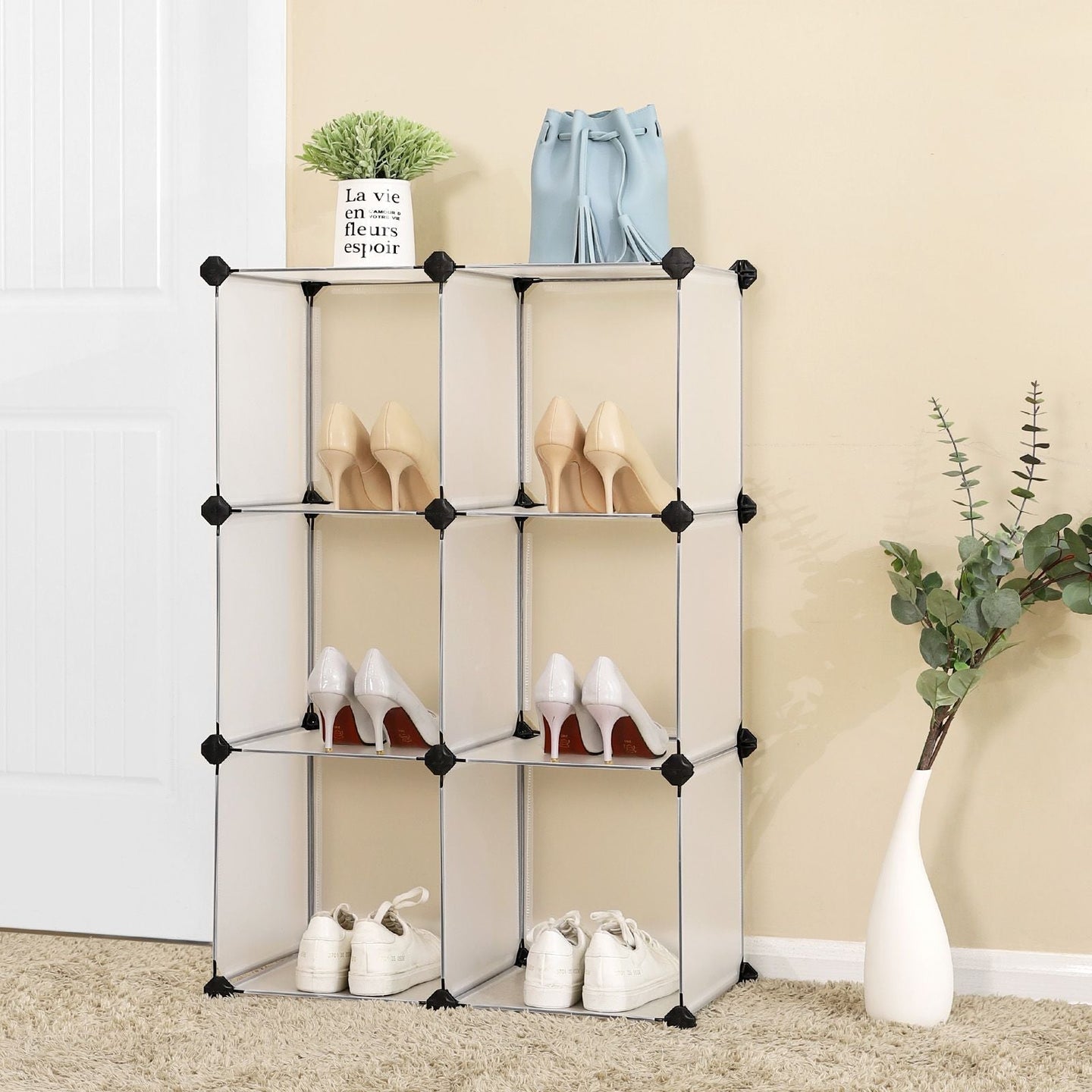 6-Cube Storage Organizer - Plastic - White - Interlocking Design