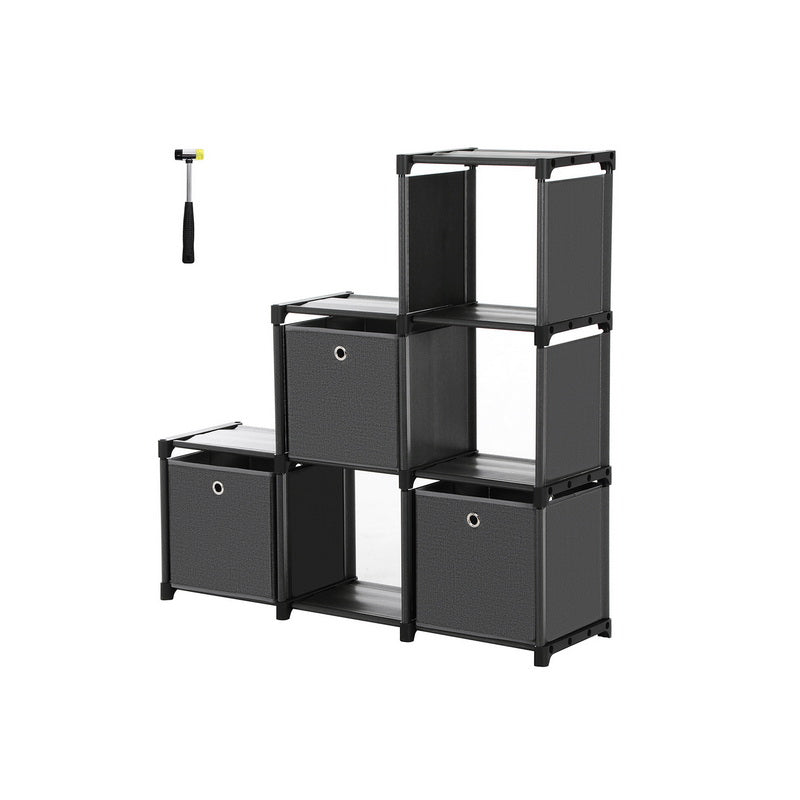 Storage Unit - Metal - Black - 6 Cubes with 3 Storage Boxes