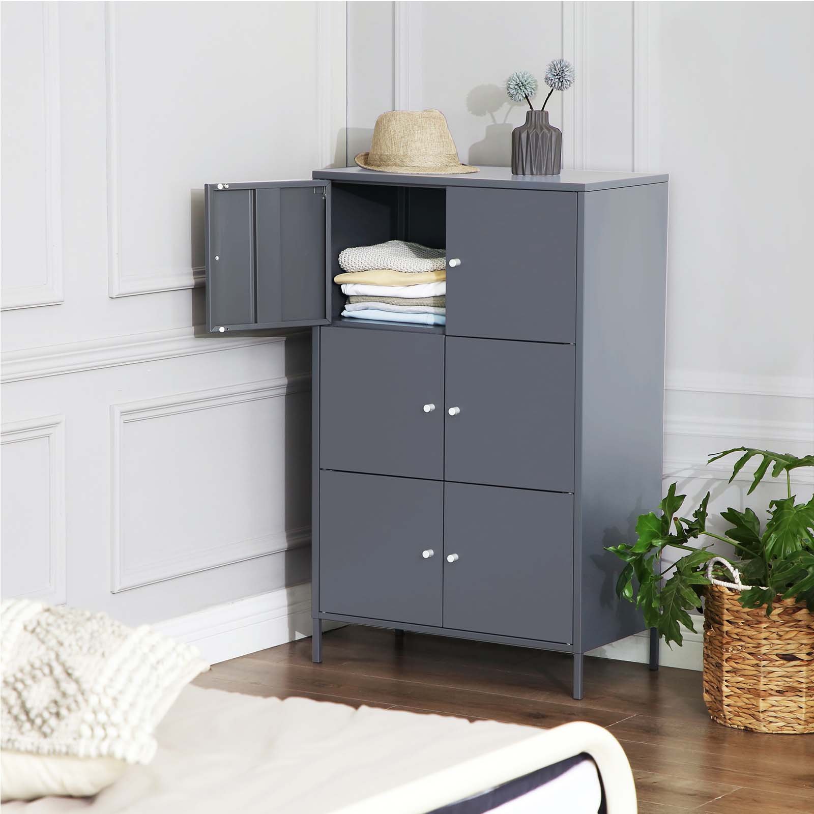 Storage Cabinet - Metal - Grey - 6 Doors