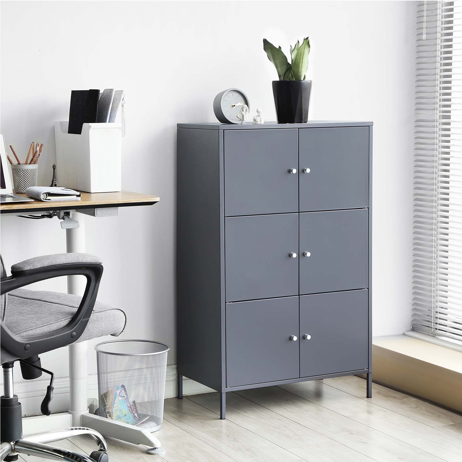 Storage Cabinet - Metal - Grey - 6 Doors