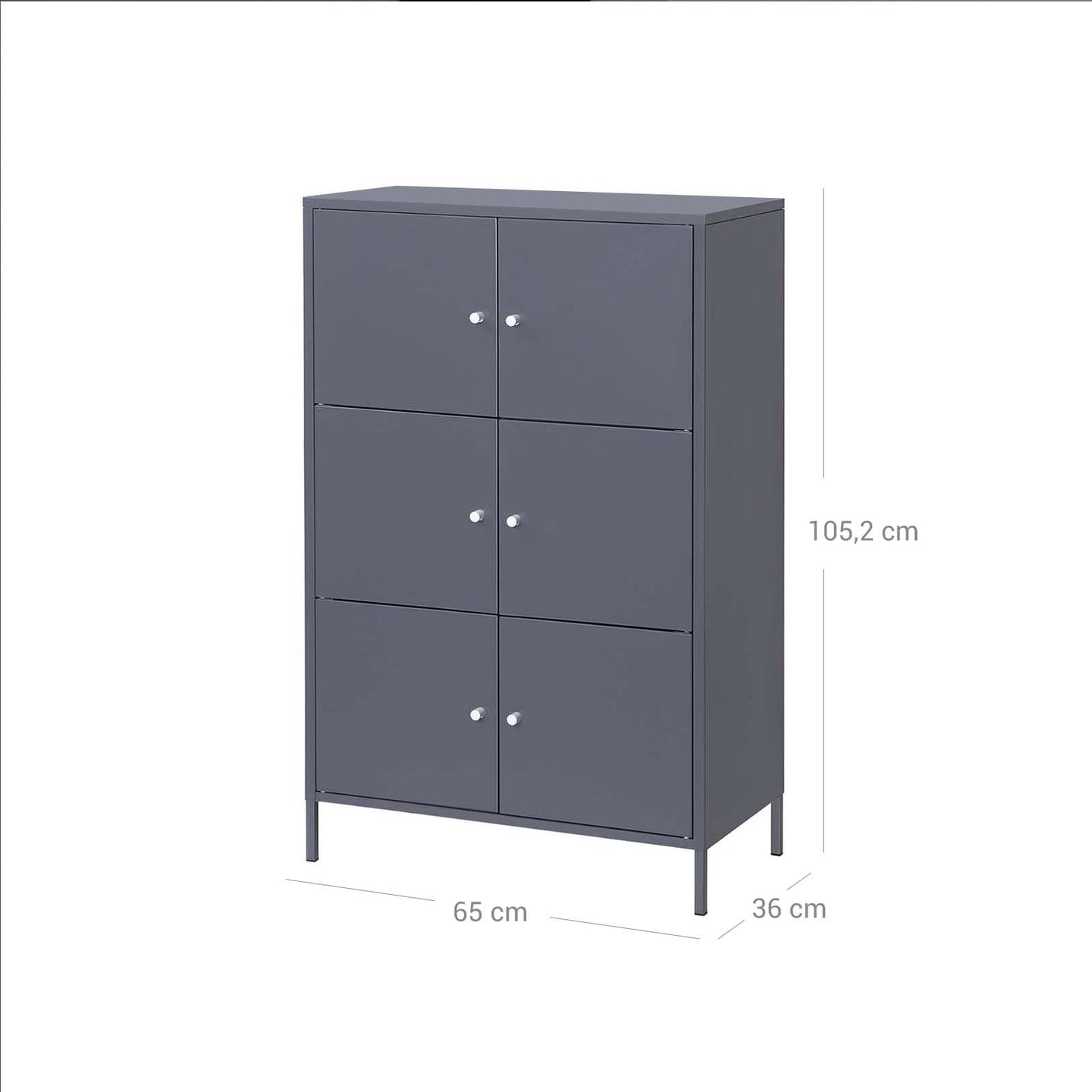 Storage Cabinet - Metal - Grey - 6 Doors