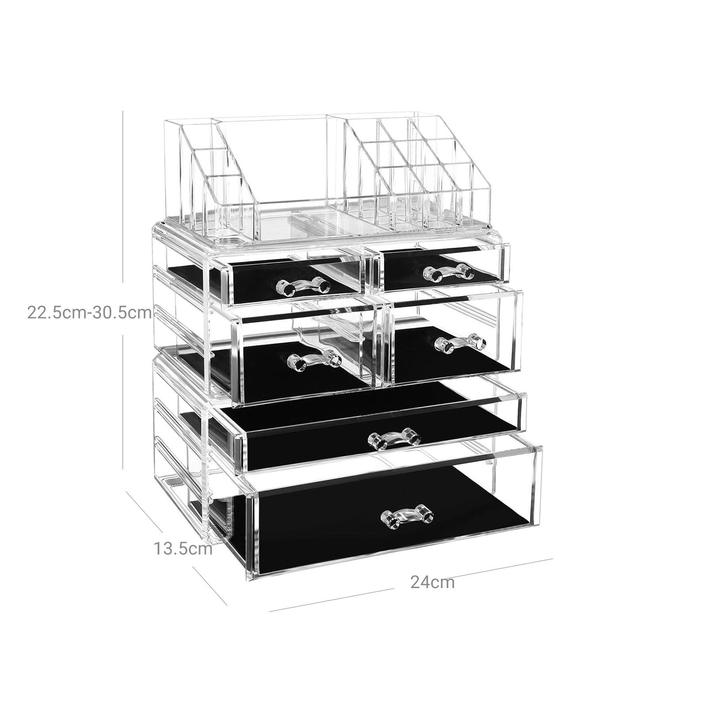 Makeup Organiser - Acrylic - Clear - 6-Drawer Cosmetic Storage Case