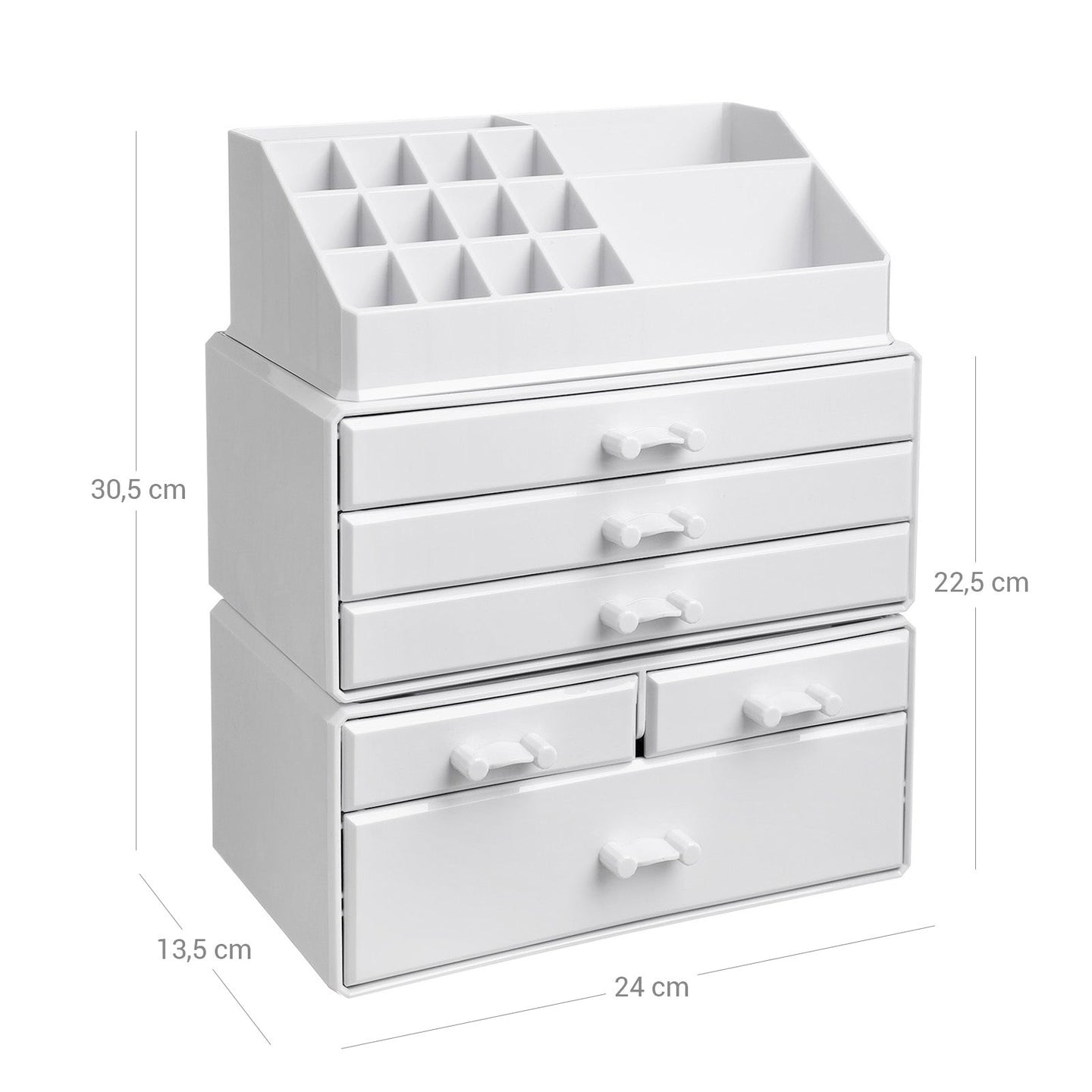 Makeup Organizer - Clear Acrylic - Transparent - Stackable with 6 Drawers