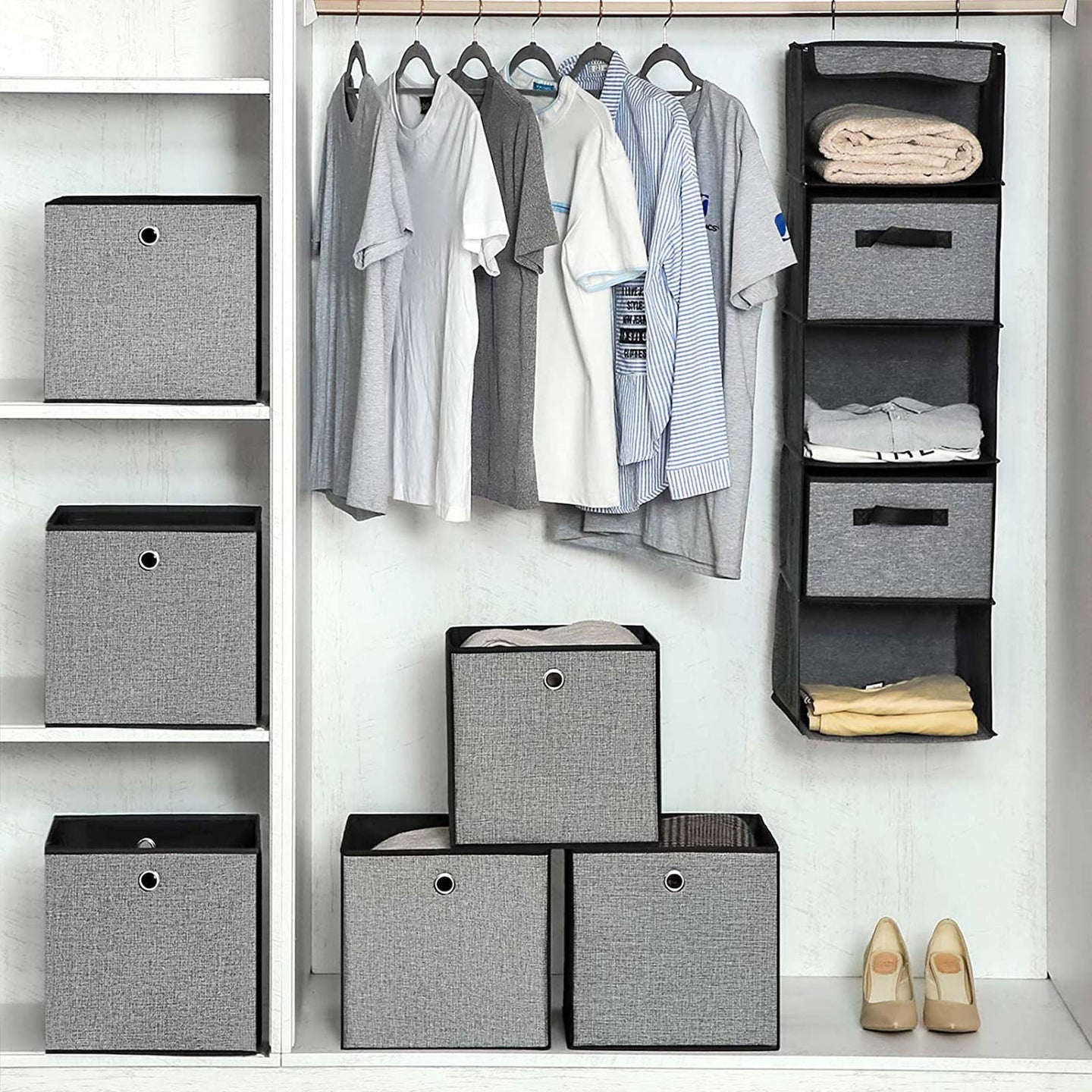 Foldable Storage Boxes - Fabric - White, Grey, and Black - Multi-Functional Toy Organizer