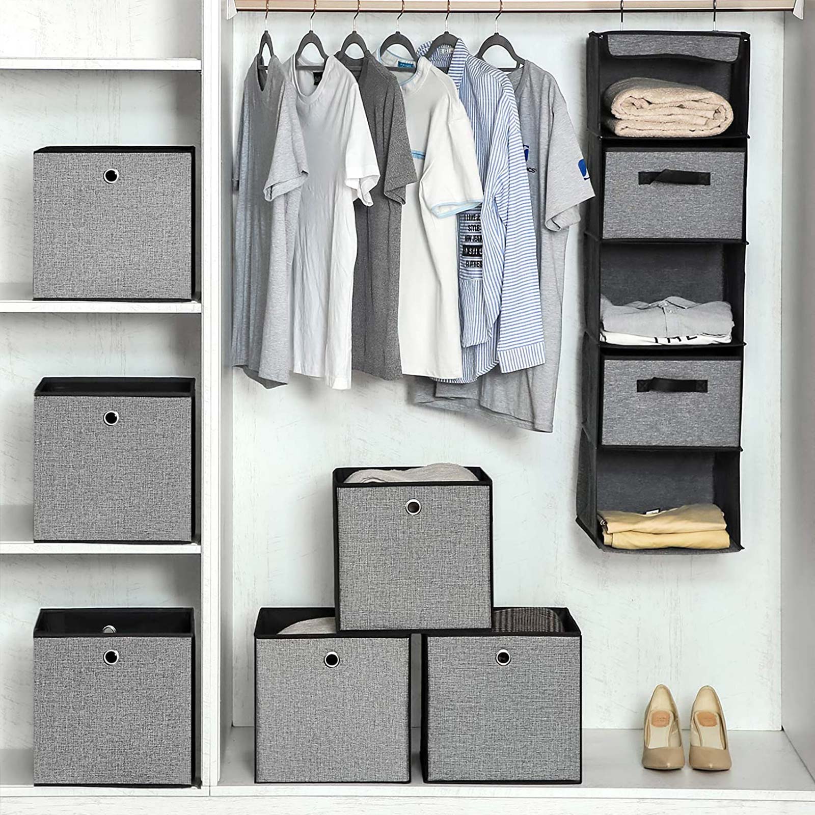 Foldable Storage Boxes - Fabric - White, Grey, and Black - Multi-Functional Toy Organizer