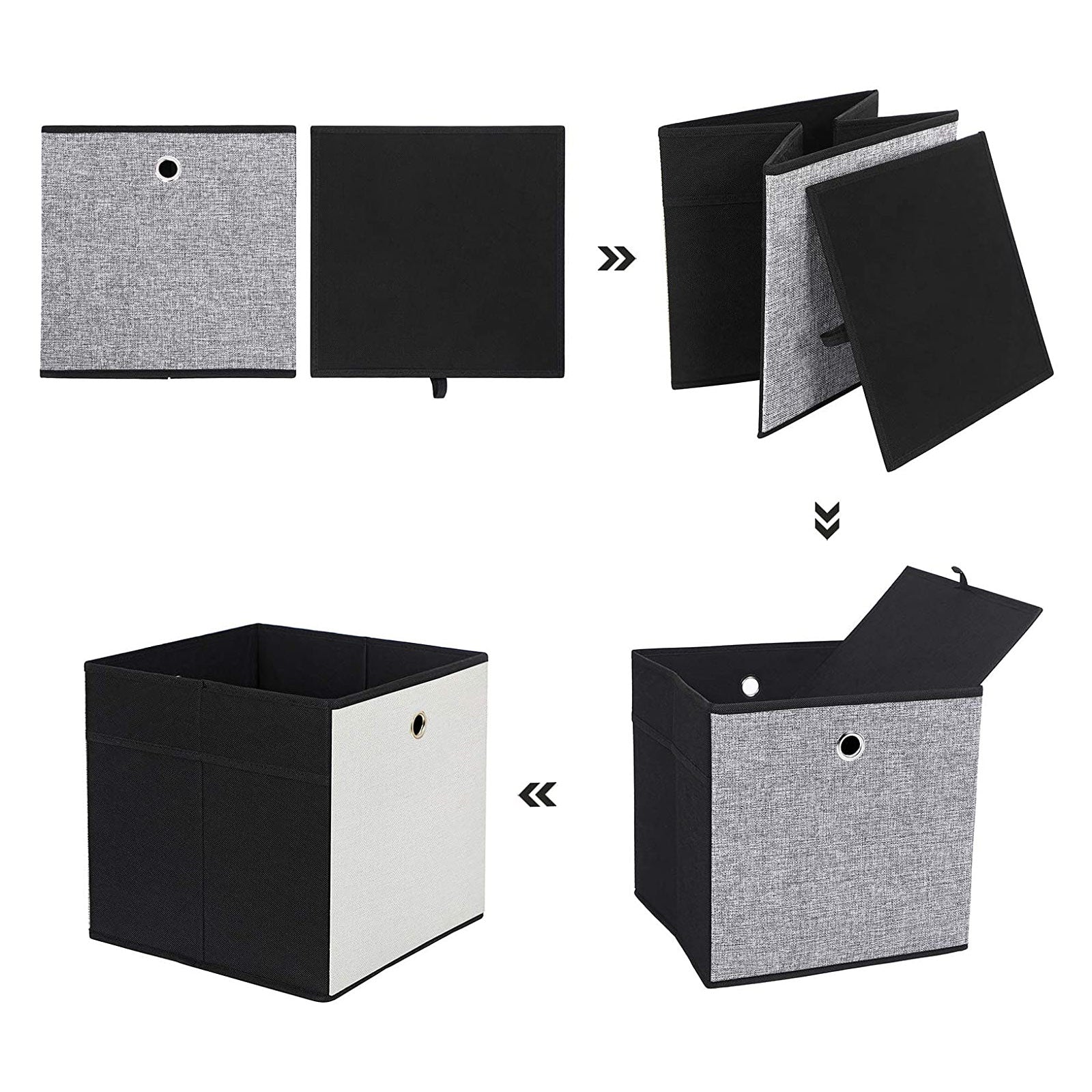 Foldable Storage Boxes - Fabric - White, Grey, and Black - Multi-Functional Toy Organizer