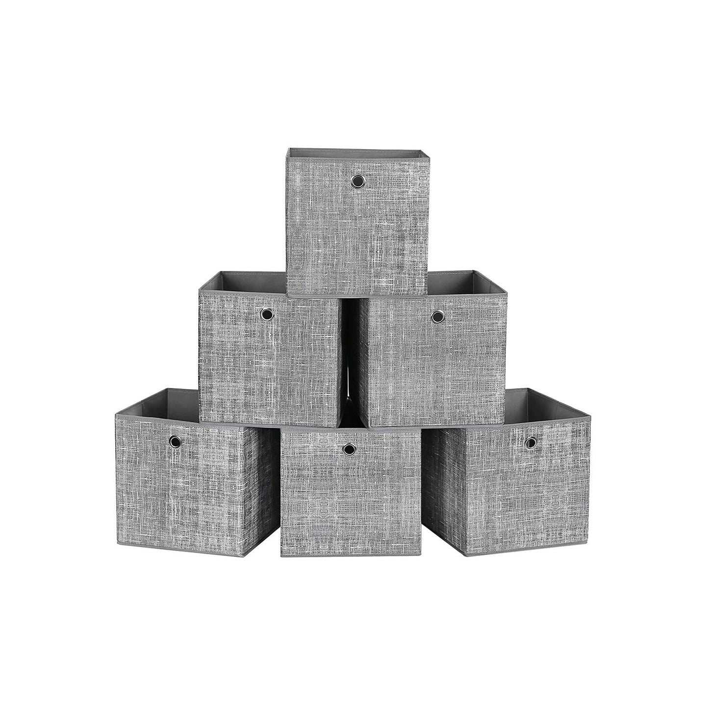 Set of 6 Fabric Foldable Storage Organizer Cubes - 30 x 30 x 30 cm - Grey - With Fingerhole