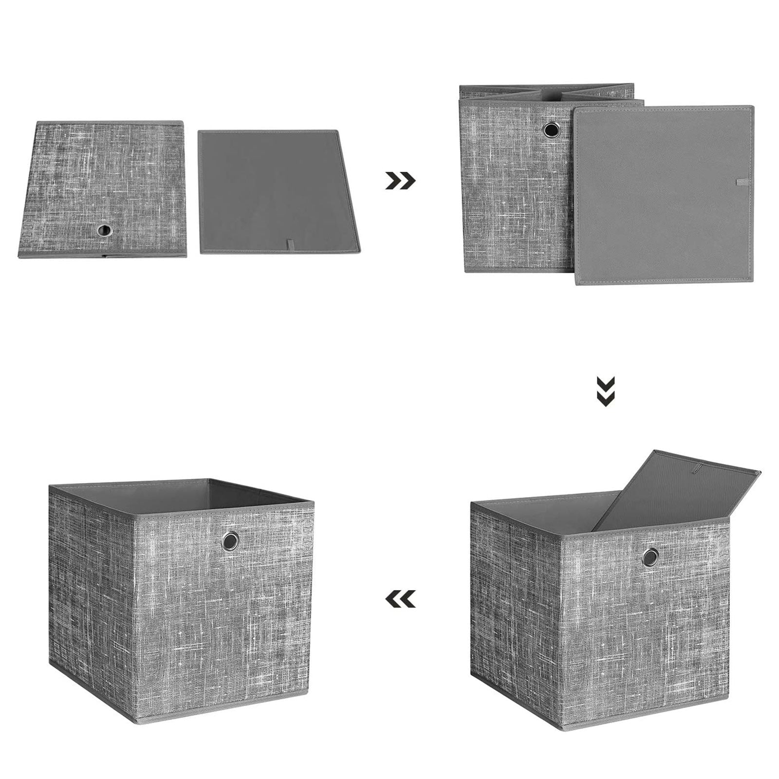 Set of 6 Fabric Foldable Storage Organizer Cubes - 30 x 30 x 30 cm - Grey - With Fingerhole